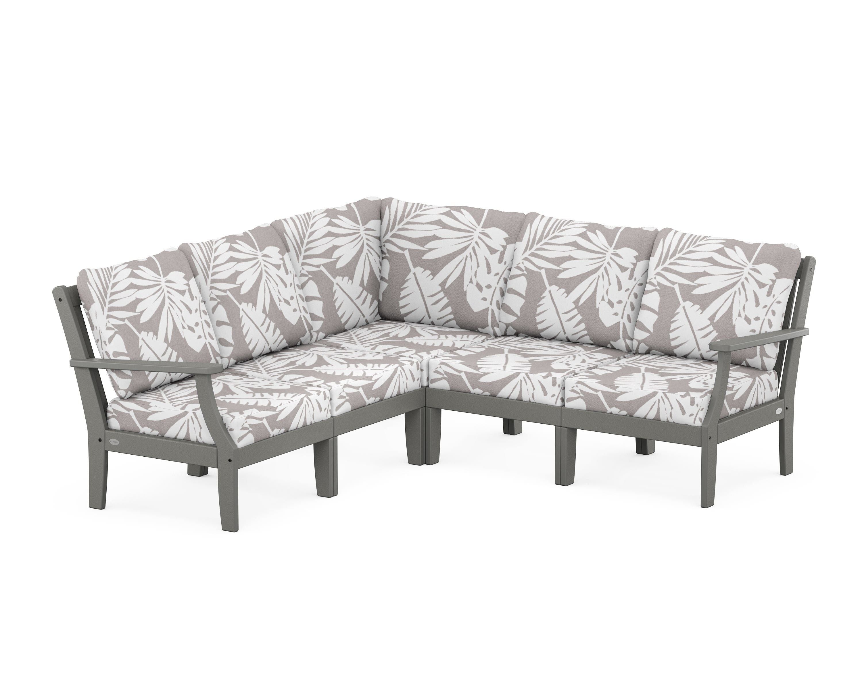 POLYWOOD® Braxton Modular 5-Piece Deep Seating Set in Slate Grey / Leaf Grey Mist