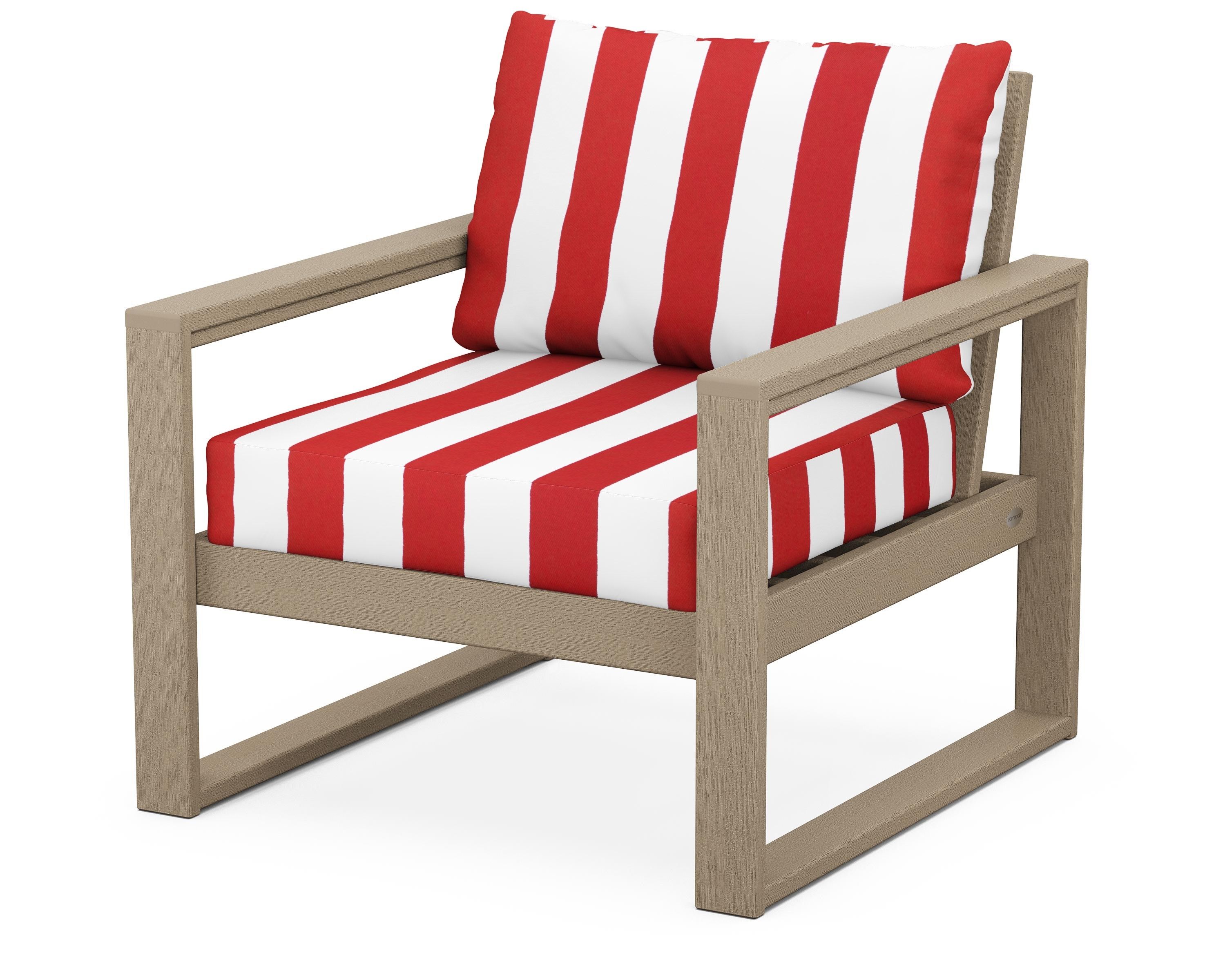 POLYWOOD® EDGE Club Chair in Vintage Sahara / Cabana Stripe Crimson