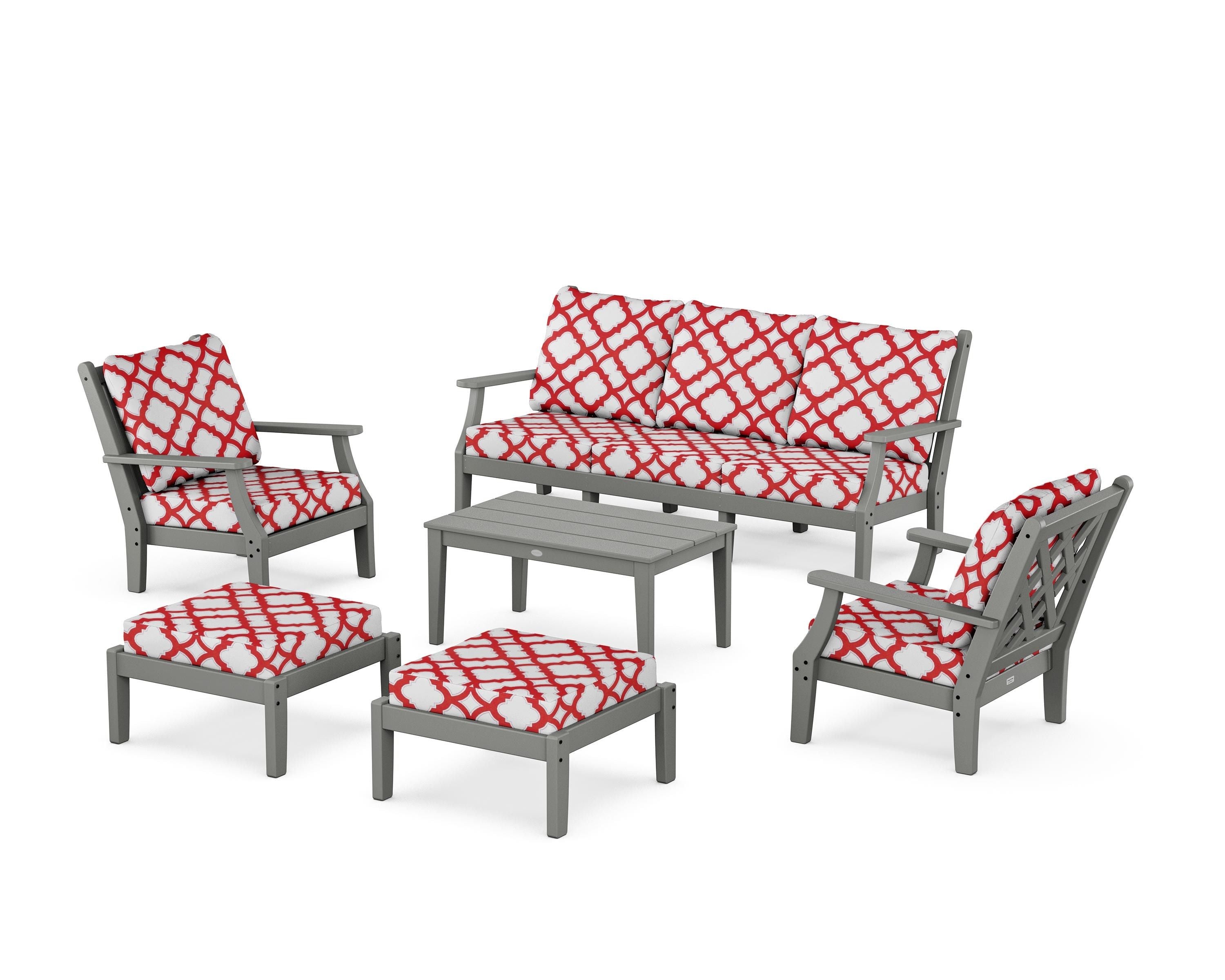 Country Living Wovendale 6-Piece Lounge Sofa Set in Slate Grey / Trellis Crimson