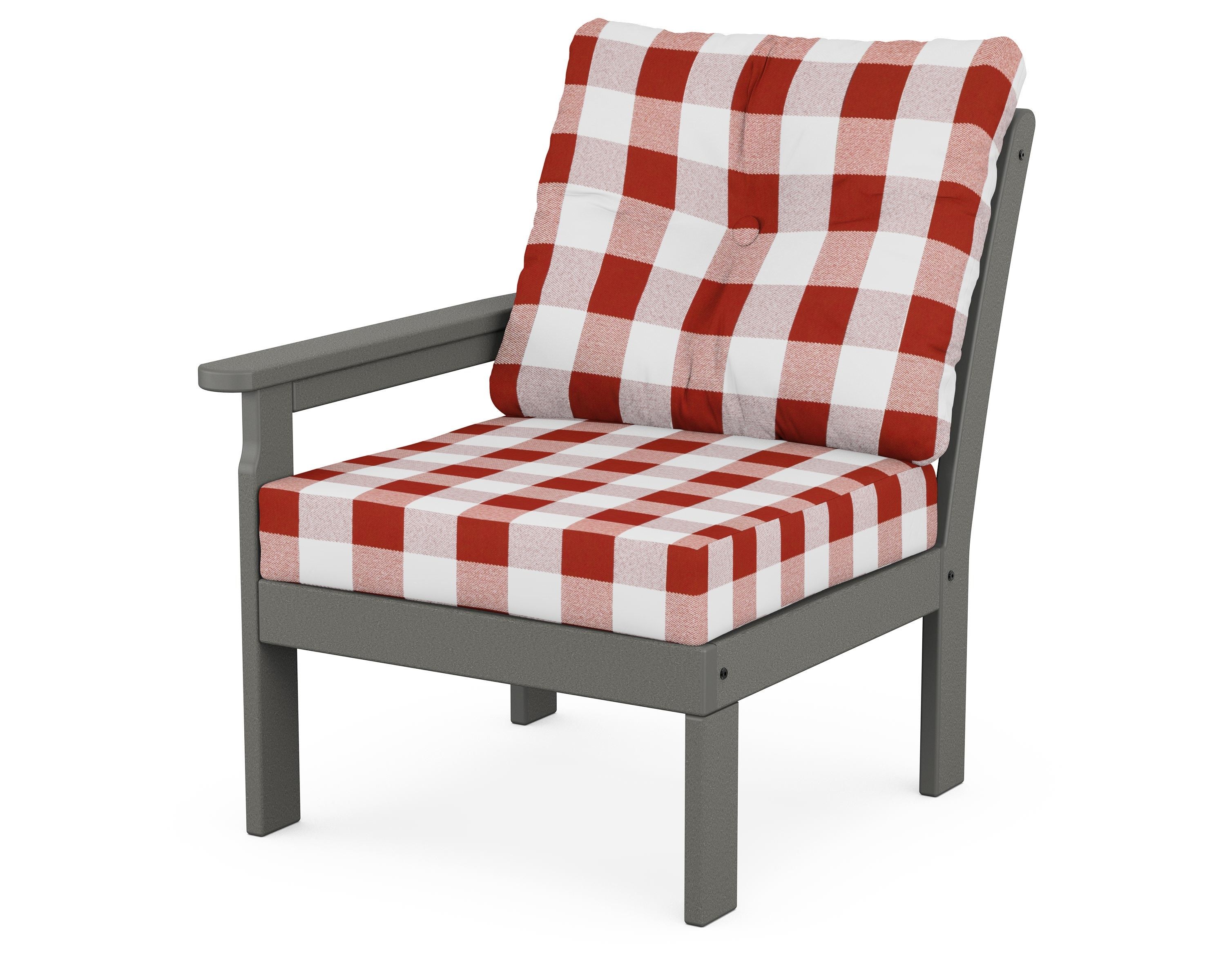 POLYWOOD® Vineyard Modular Left Arm Chair in Slate Grey / Buffalo Plaid Crimson