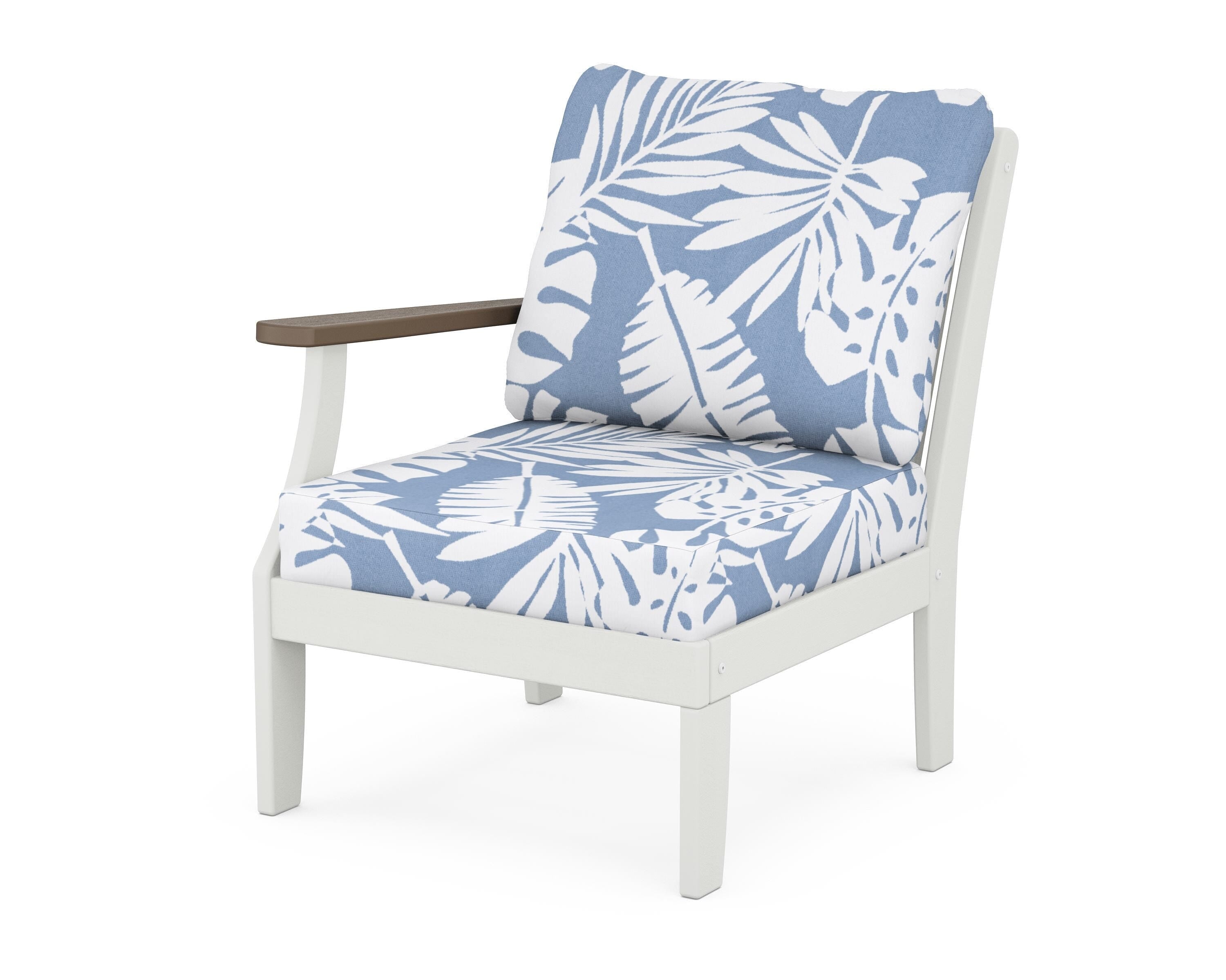 POLYWOOD® Braxton Modular Left Arm Chair in White / Kona / Leaf Sky Blue