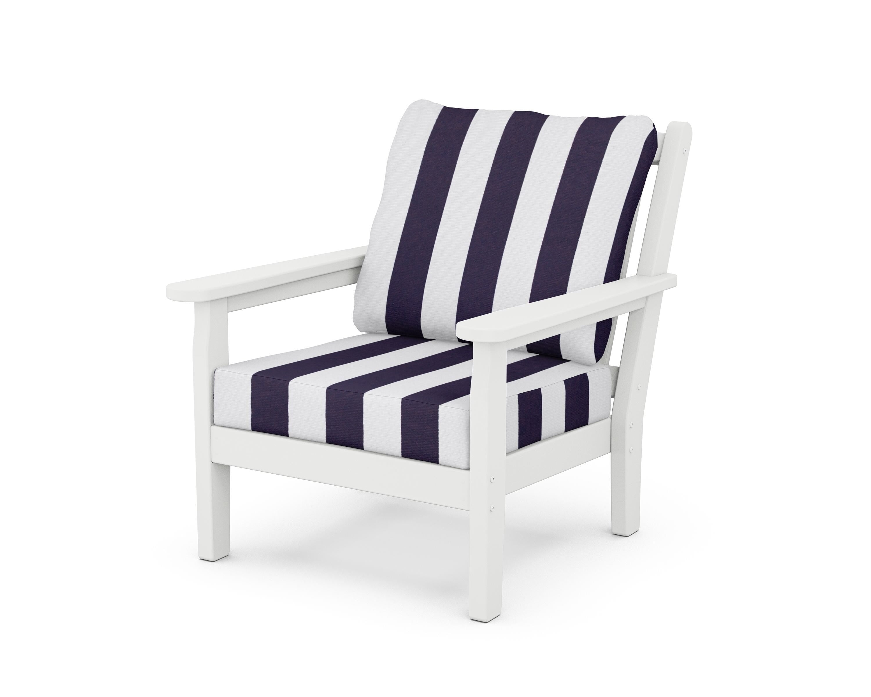 POLYWOOD® Chippendale Deep Seating Chair in White / Cabana Stripe Navy