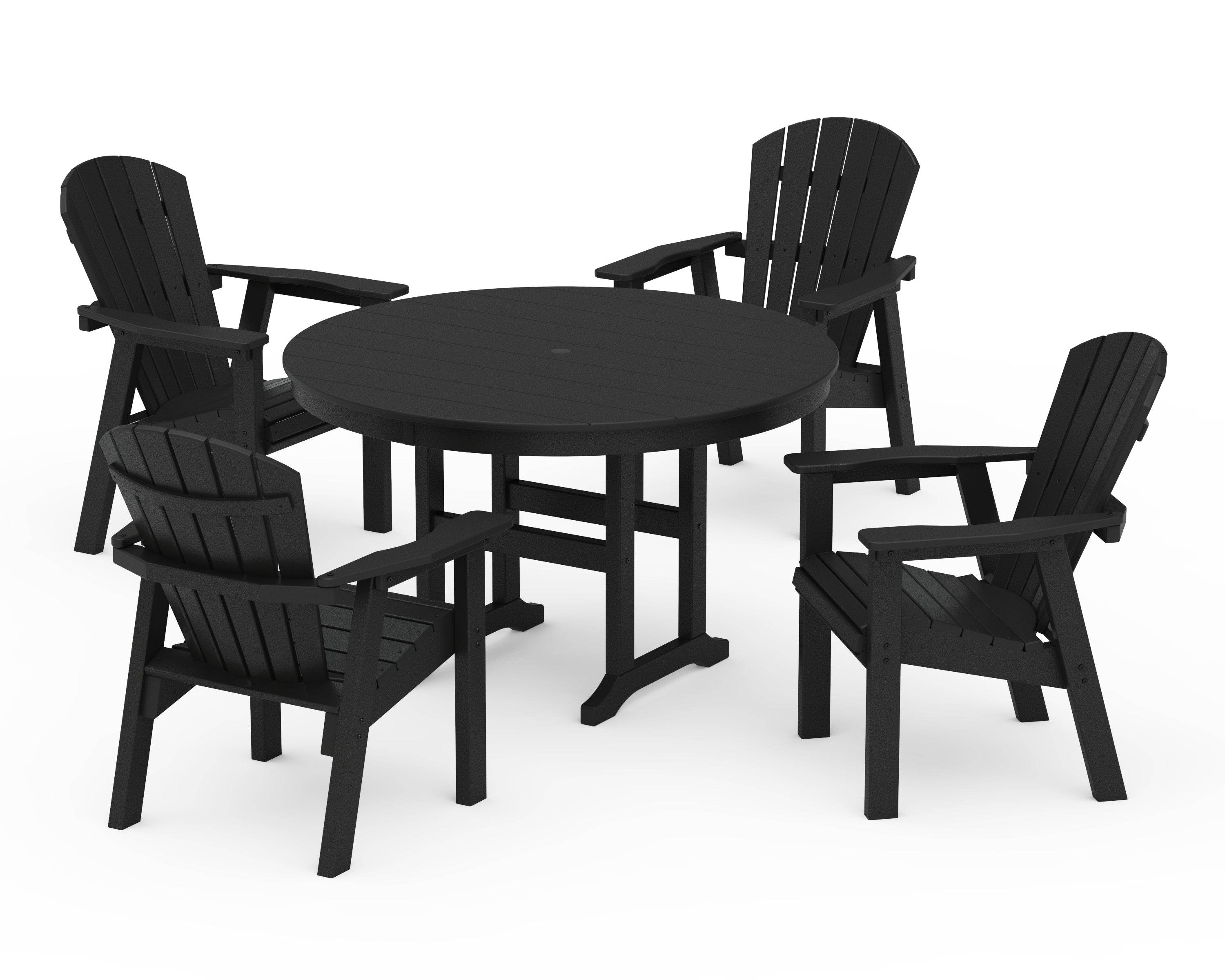 POLYWOOD® Seashell 5-Piece Round Farmhouse Dining Set in Black