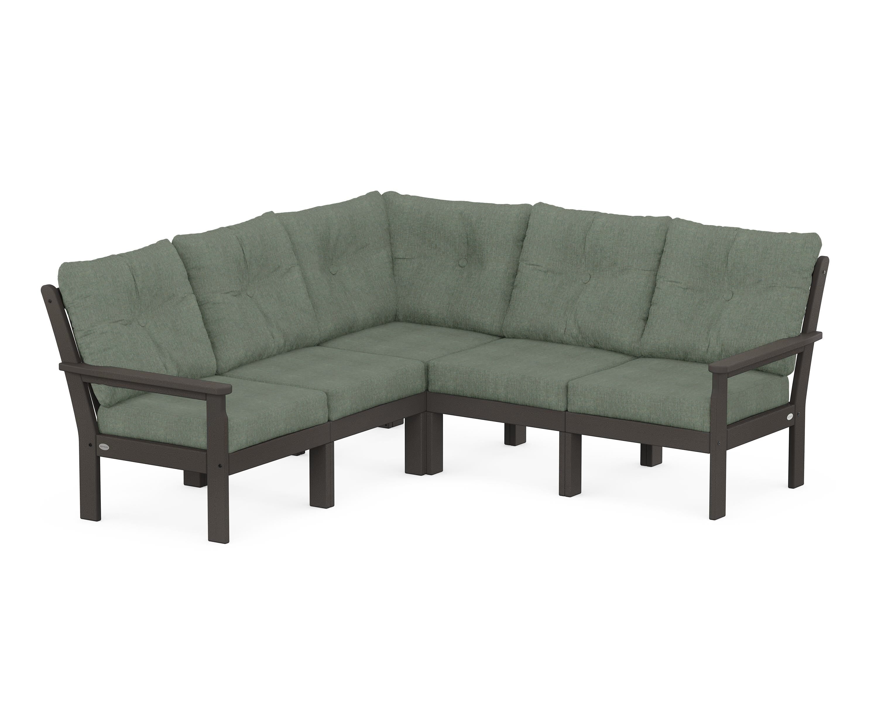 POLYWOOD® Vineyard 5-Piece Sectional in Vintage Coffee / Cast Sage