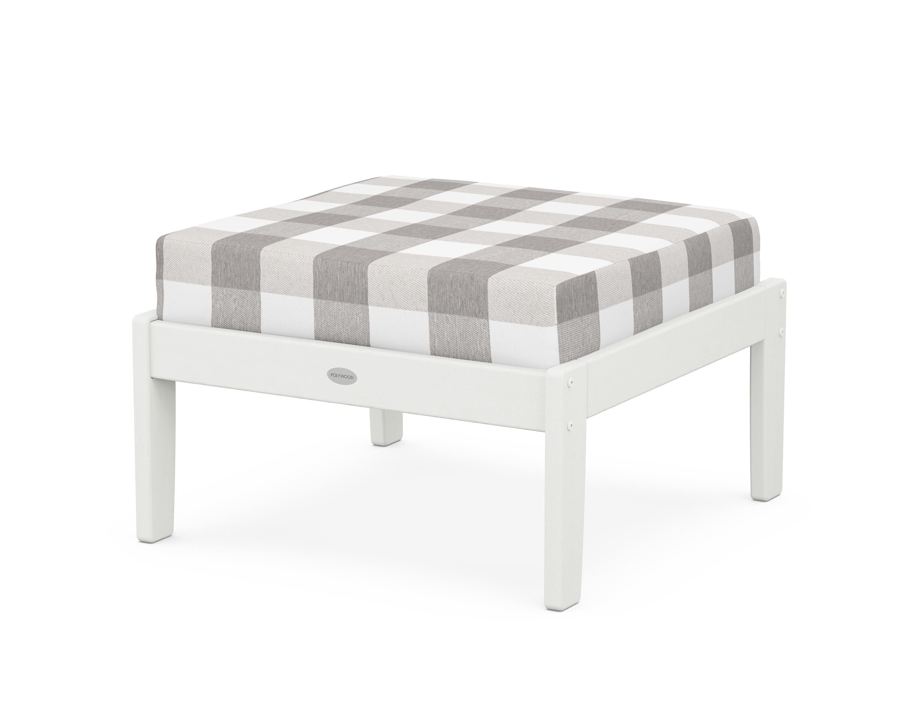 POLYWOOD® Braxton Deep Seating Ottoman in Vintage White / Buffalo Plaid Grey Mist
