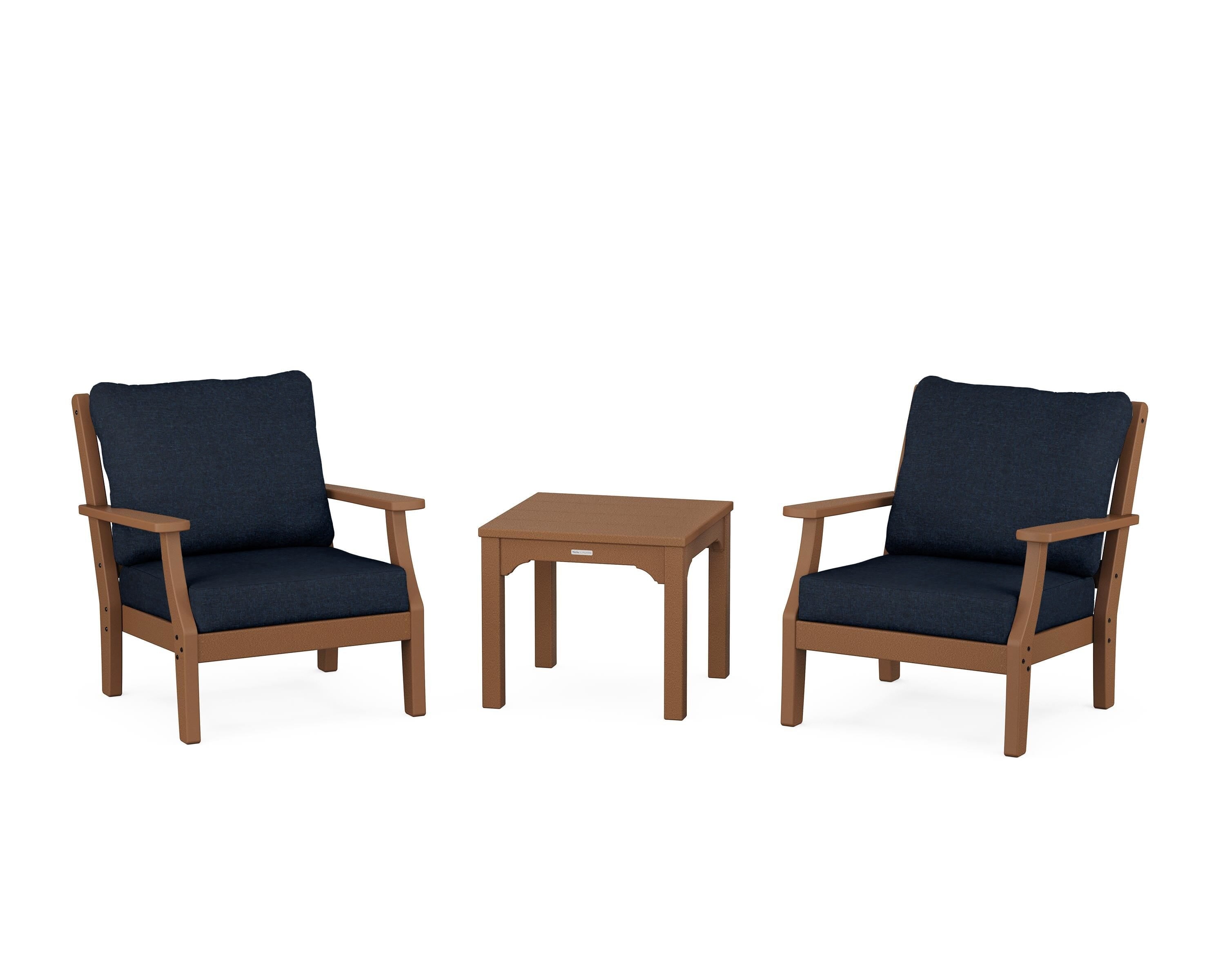 Martha Stewart by POLYWOOD® Chinoiserie 3-Piece Deep Seating Set in Teak / Marine Indigo