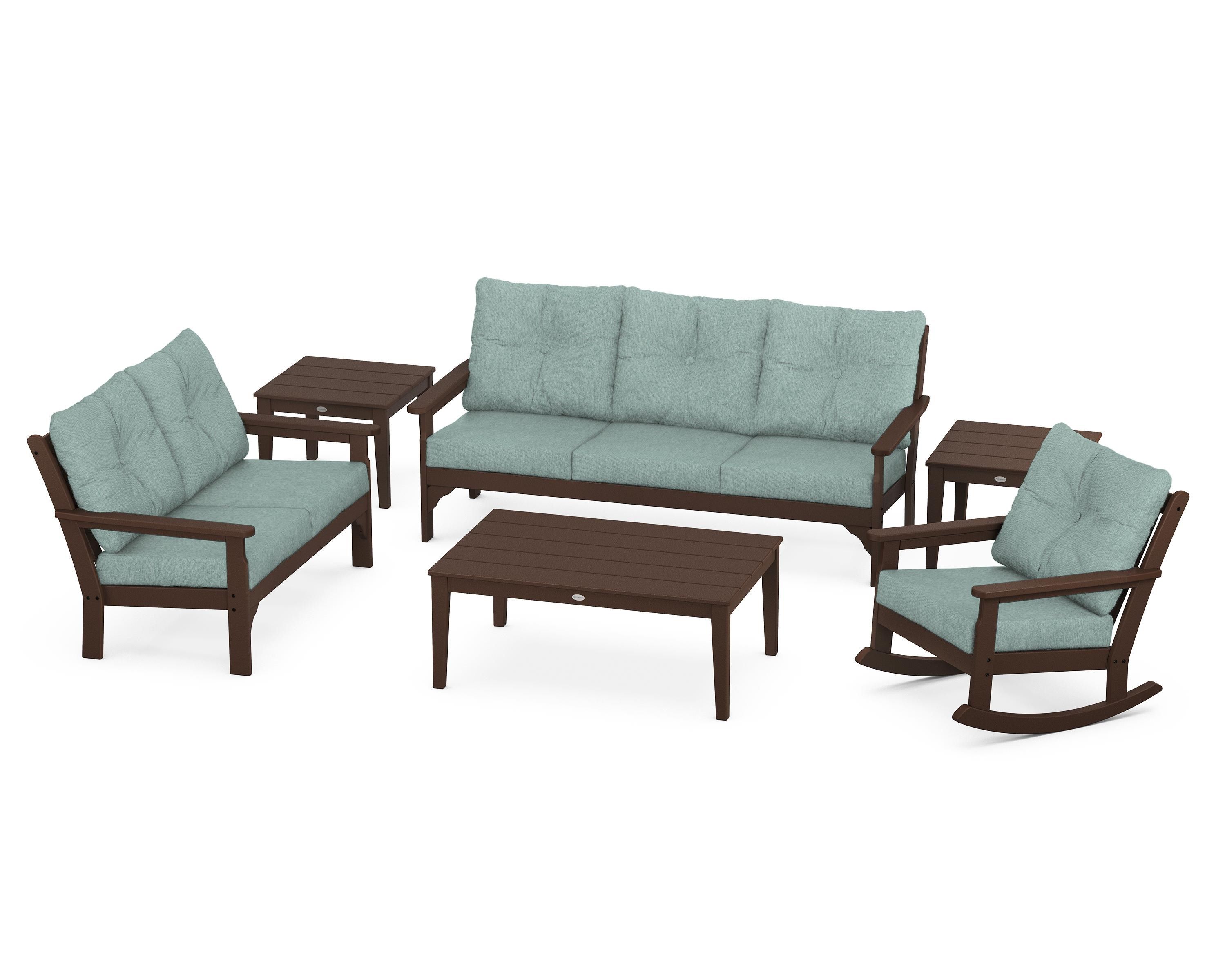 POLYWOOD® Vineyard 6-Piece Deep Seating Set in Mahogany / Glacier Spa