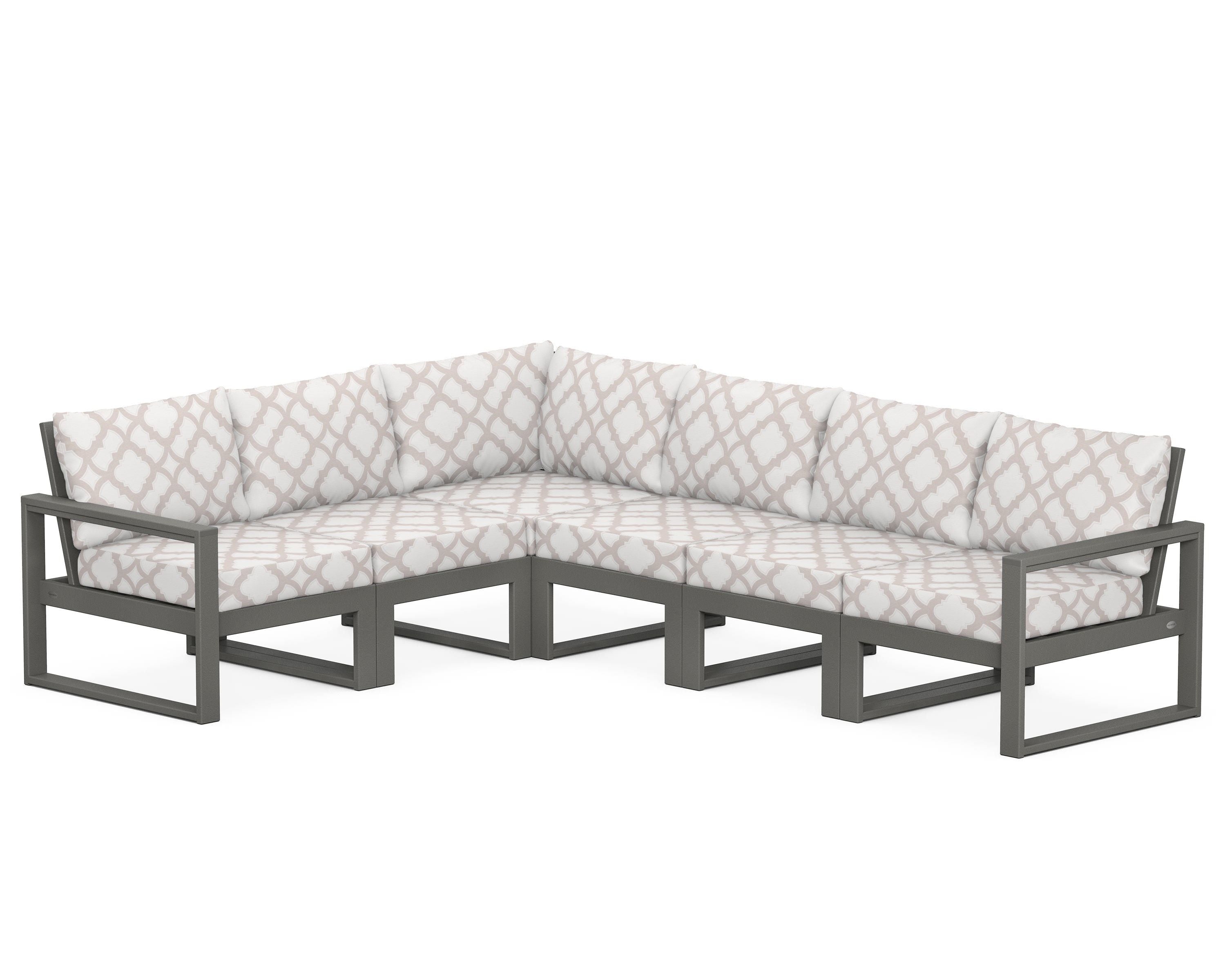 POLYWOOD® EDGE 6-Piece Modular Deep Seating Set in Slate Grey / Trellis Dune Burlap