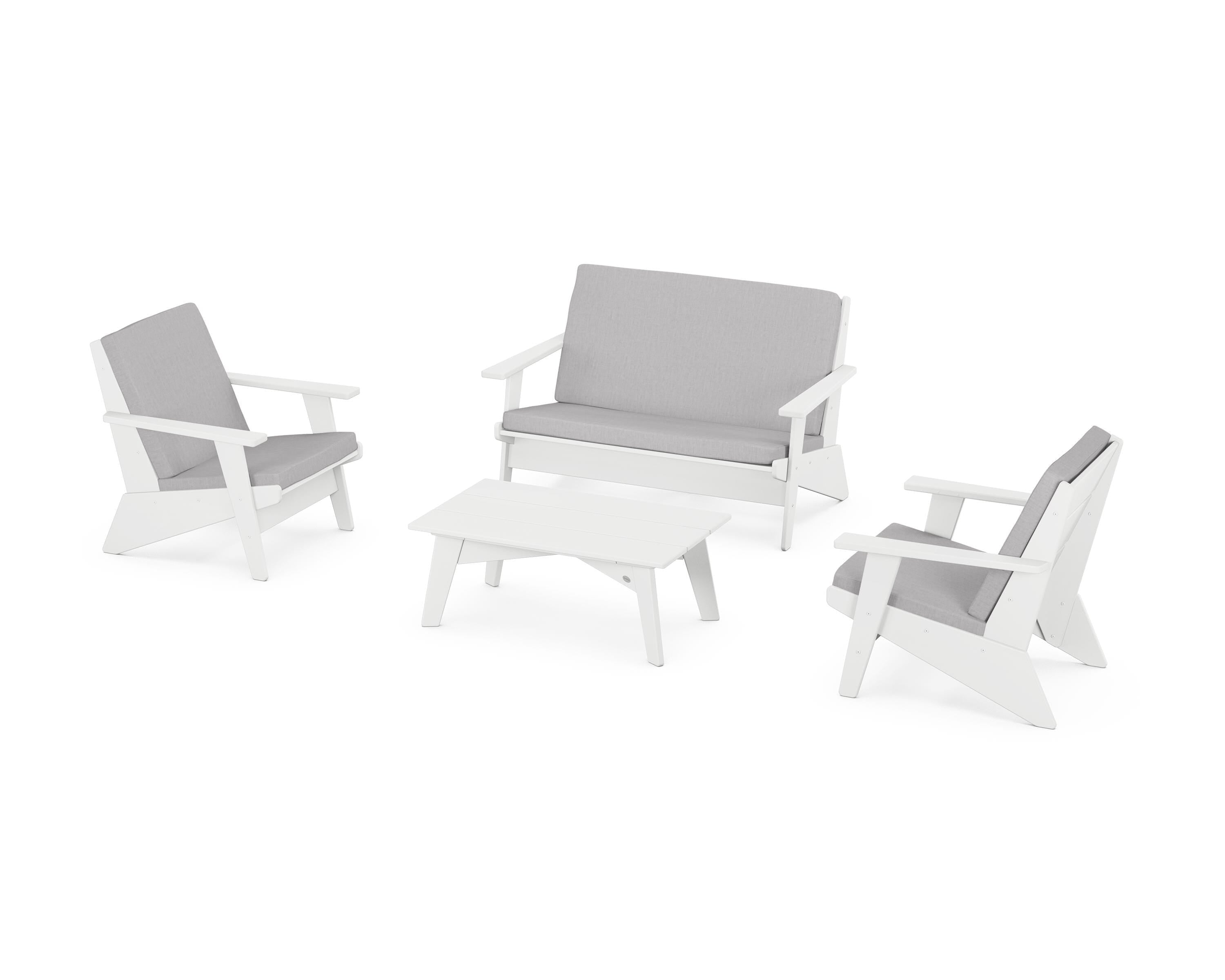 POLYWOOD® Riviera Modern Lounge 4-Piece Set in White / Granite