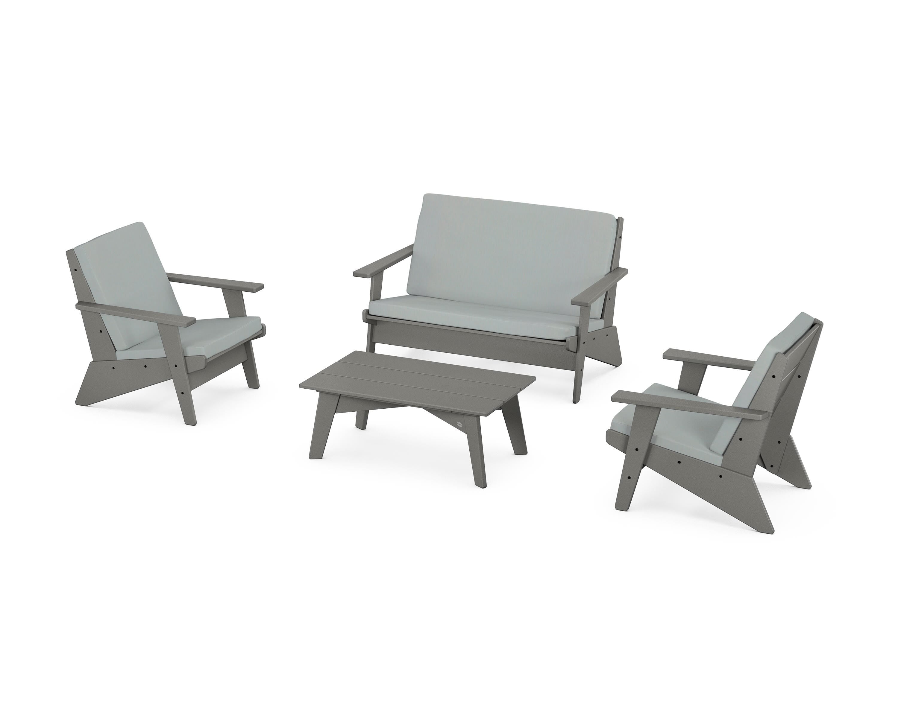 POLYWOOD® Riviera Modern Lounge 4-Piece Set in Slate Grey / Spa