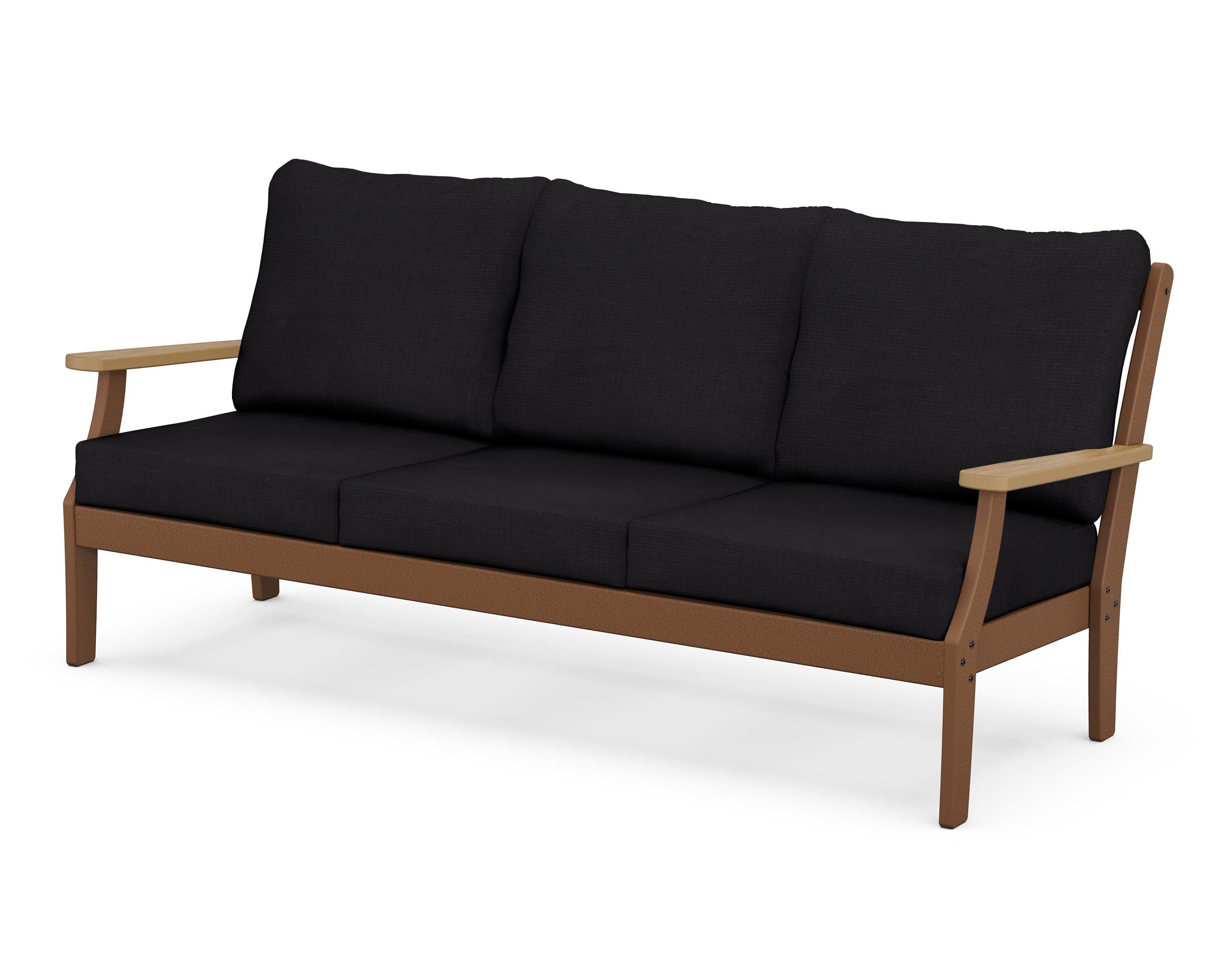 POLYWOOD® Braxton Deep Seating Sofa in Teak / Natural / Midnight Linen
