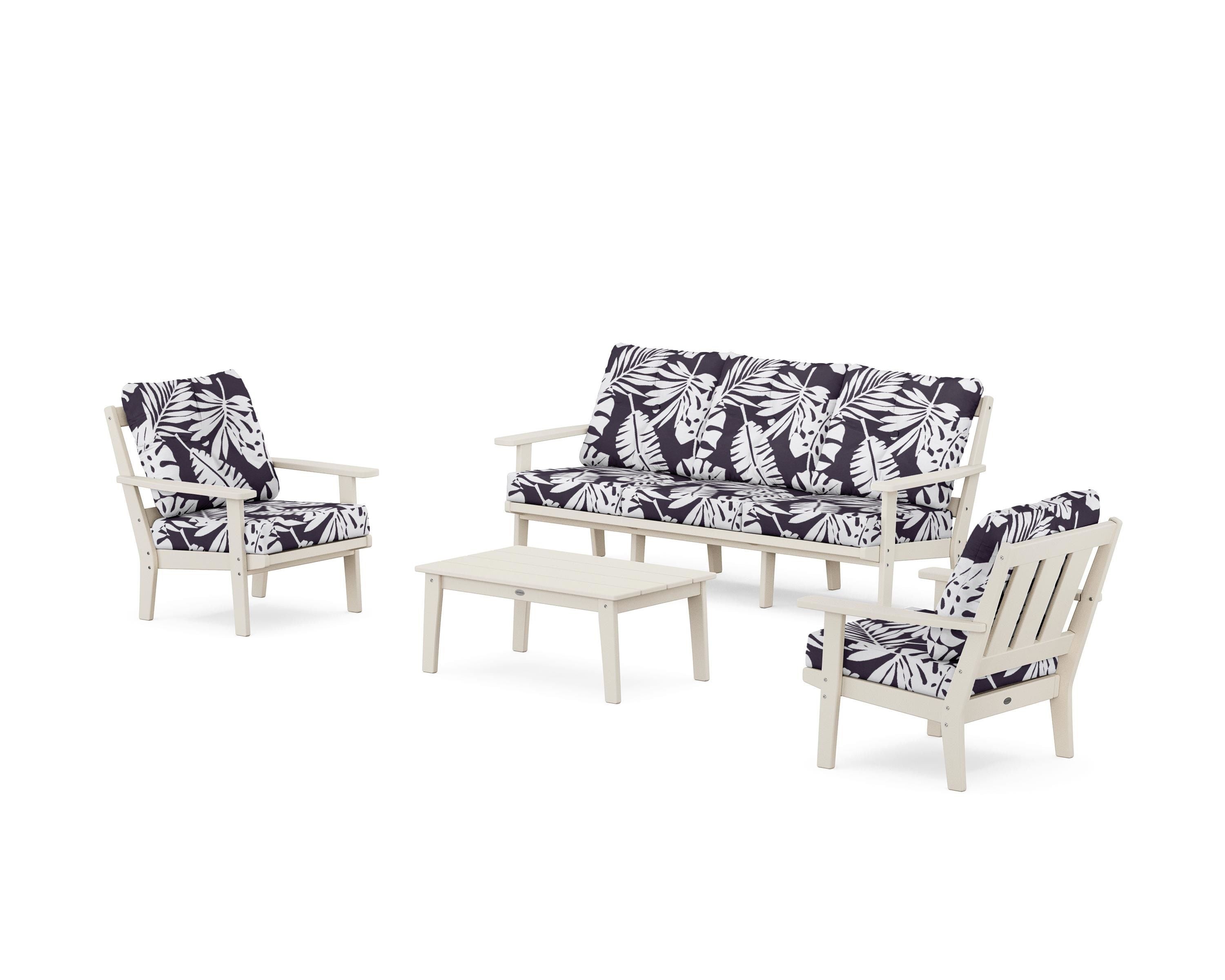POLYWOOD® Oxford 4-Piece Deep Seating Set with Sofa in Sand / Leaf Navy
