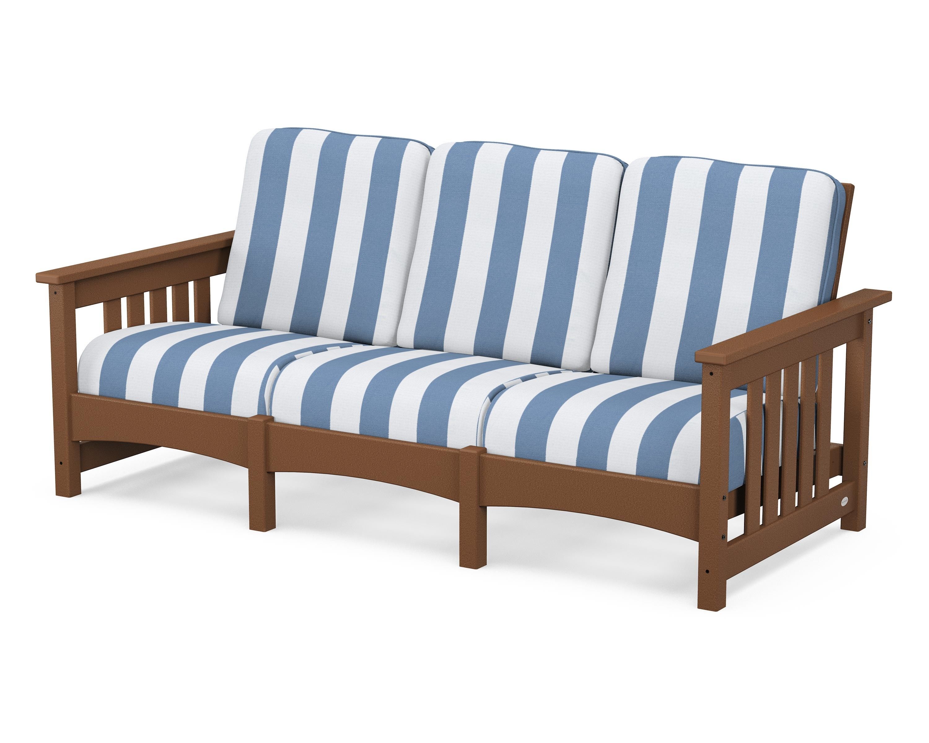 POLYWOOD® Club Mission Sofa in Teak / Cabana Stripe Sky Blue