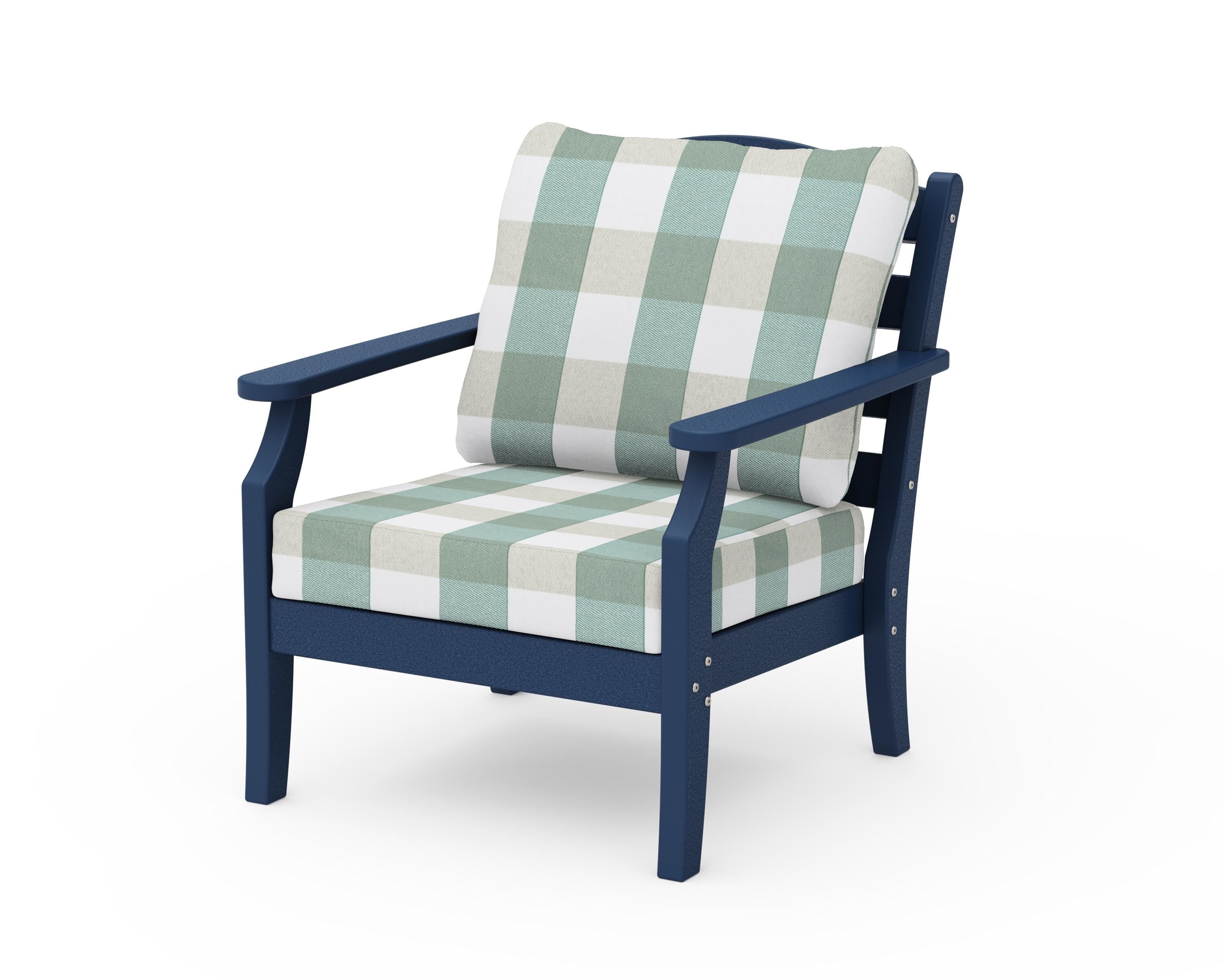 Draper James™ by POLYWOOD® Savannah Deep Seating Chair in Navy / Buffalo Plaid Glacier Spa