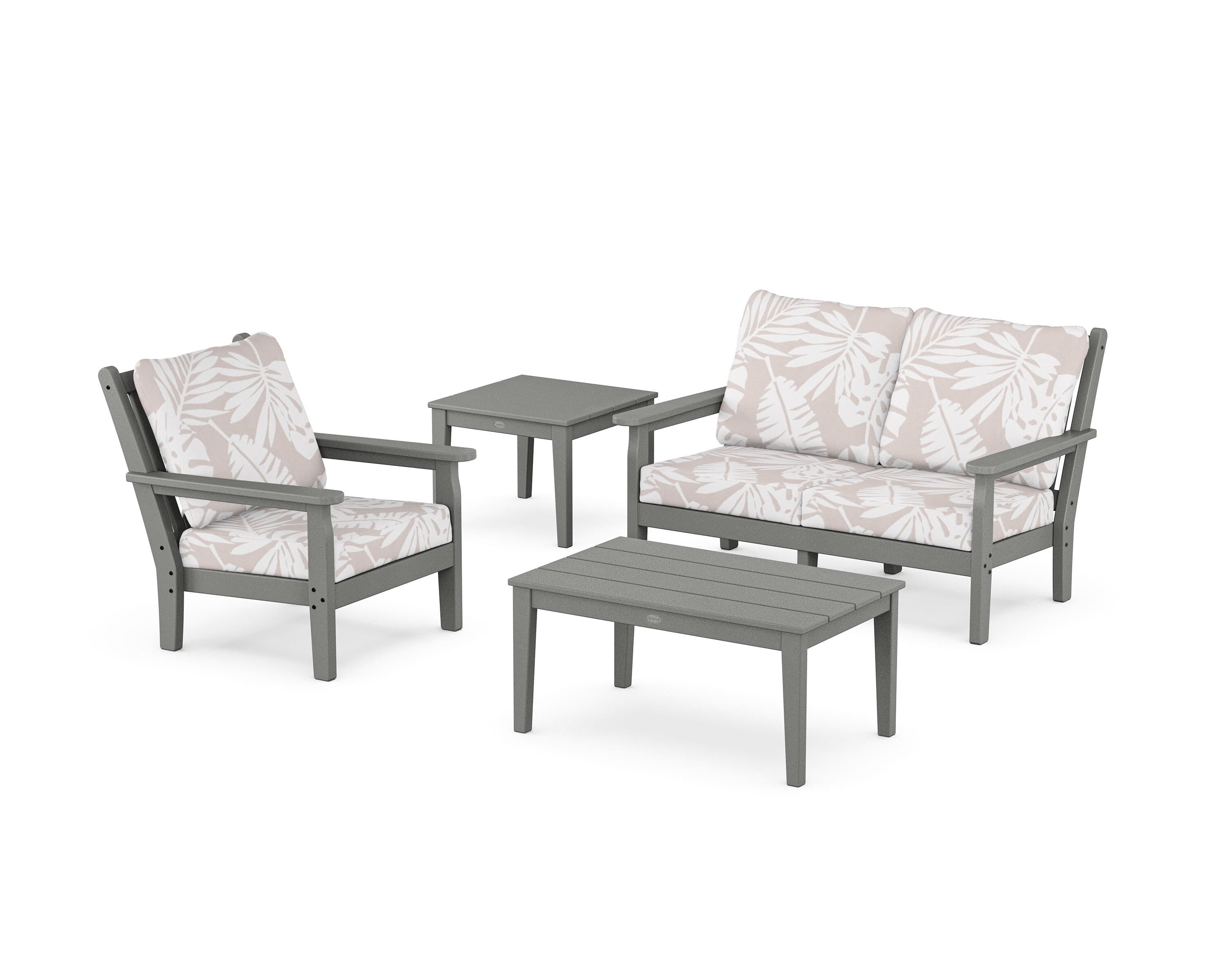 POLYWOOD® Chippendale 4-Piece Deep Seating Set in Slate Grey / Leaf Dune Burlap