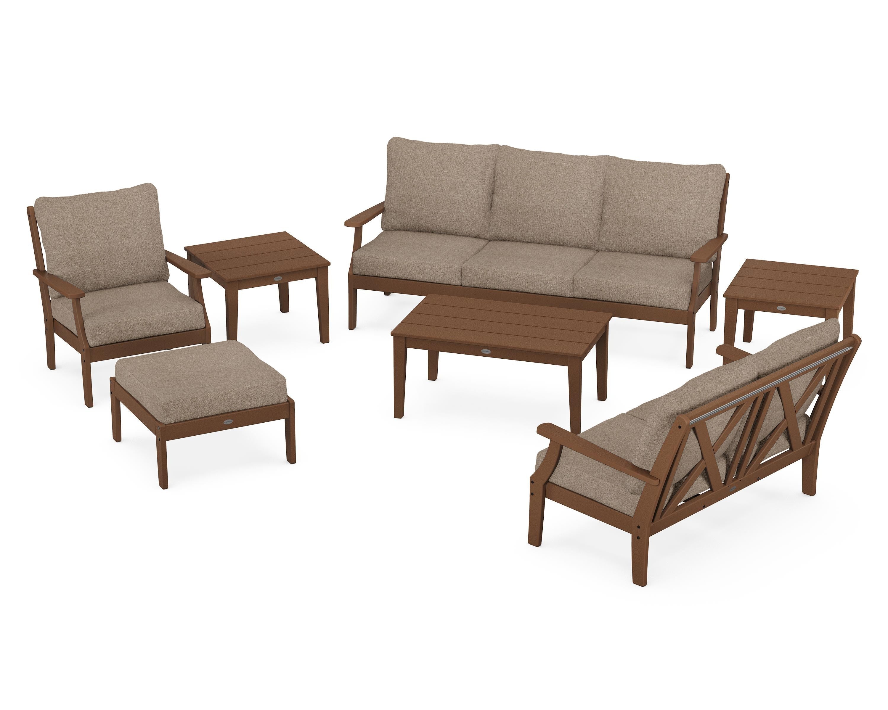 POLYWOOD® Braxton 7-Piece Deep Seating Set in Teak / Spiced Burlap
