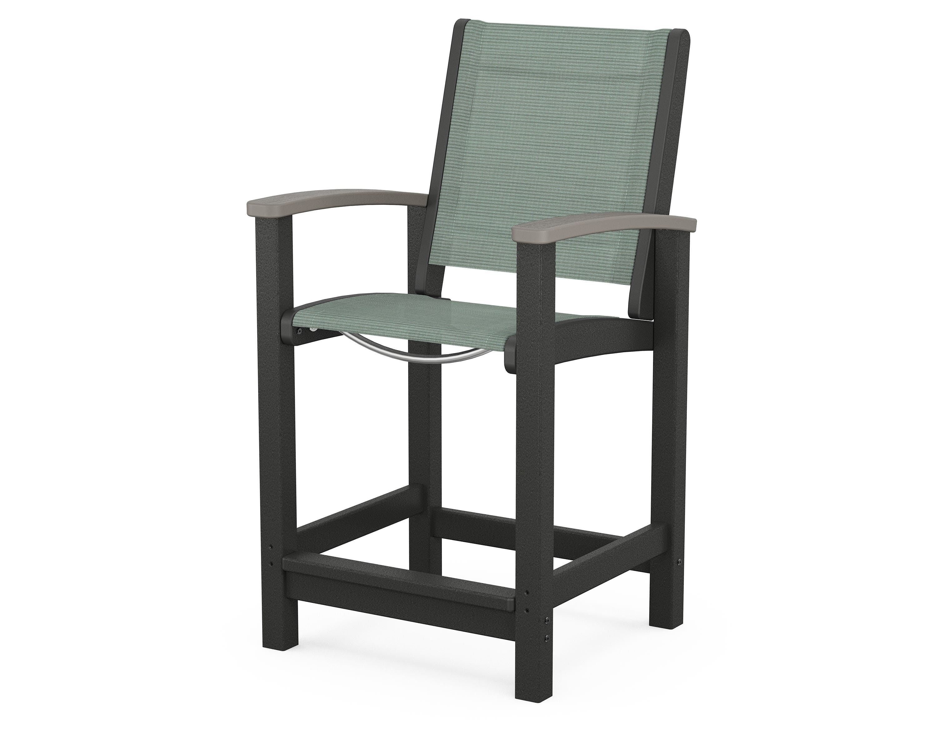 POLYWOOD® Coastal Counter Chair in Black / Driftwood / Dupioni Sea Mist Sling