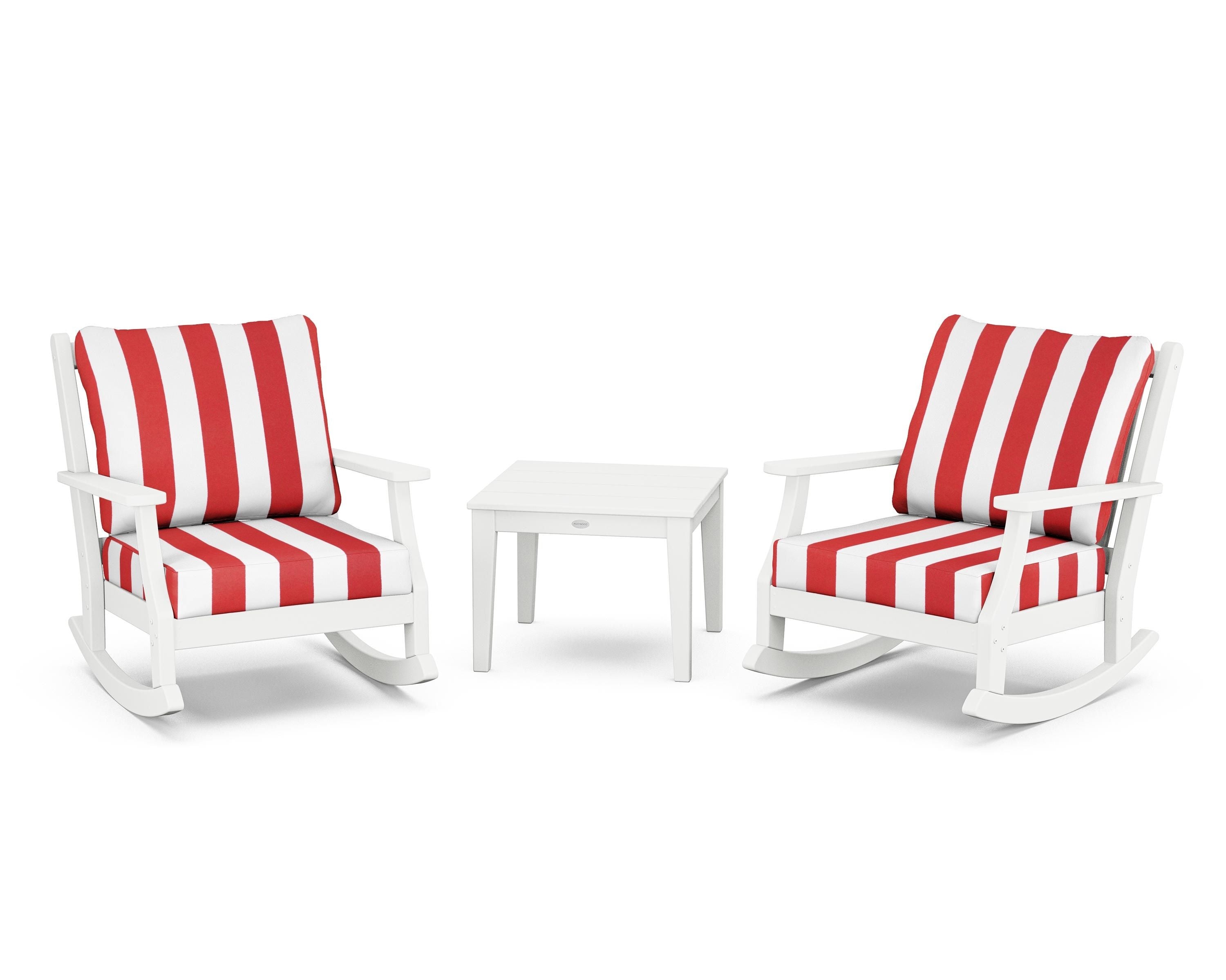 Country Living Wovendale 3-Piece Deep Seating Rocker Set in White / Cabana Stripe Crimson