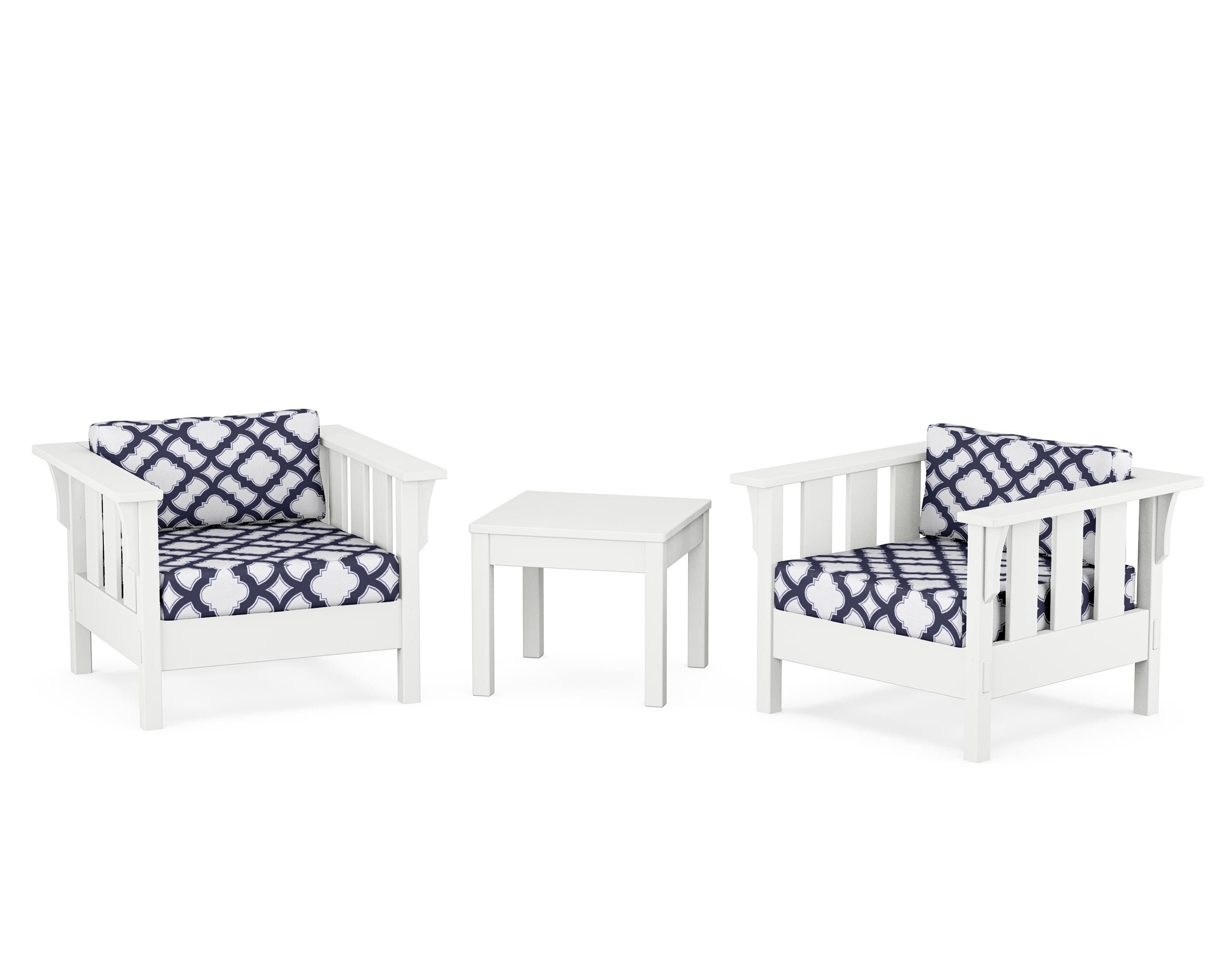Martha Stewart by POLYWOOD® Acadia 3-Piece Deep Seating Set in White / Trellis Navy