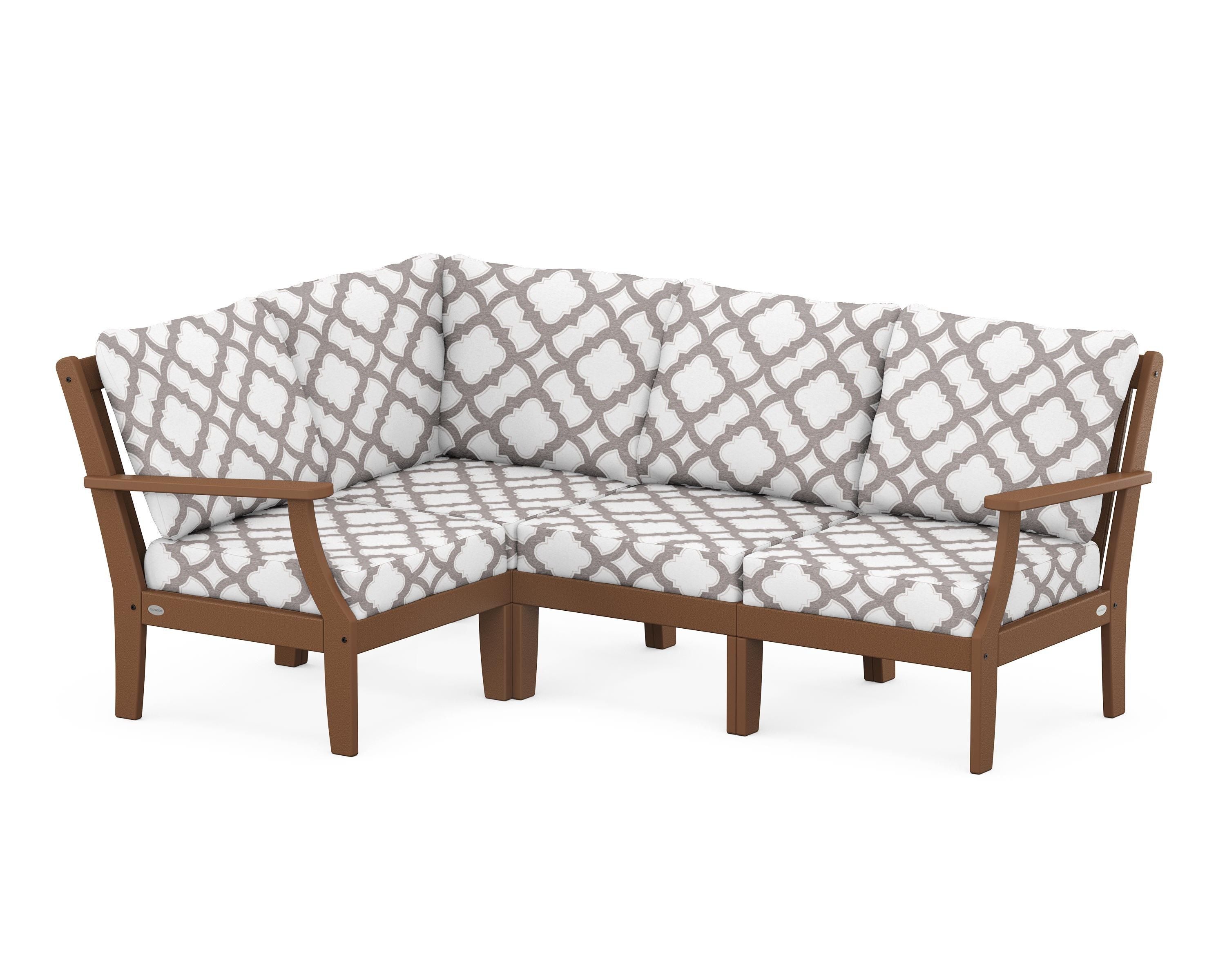 POLYWOOD® Braxton Modular 4-Piece Deep Seating Set in Teak / Trellis Grey Mist
