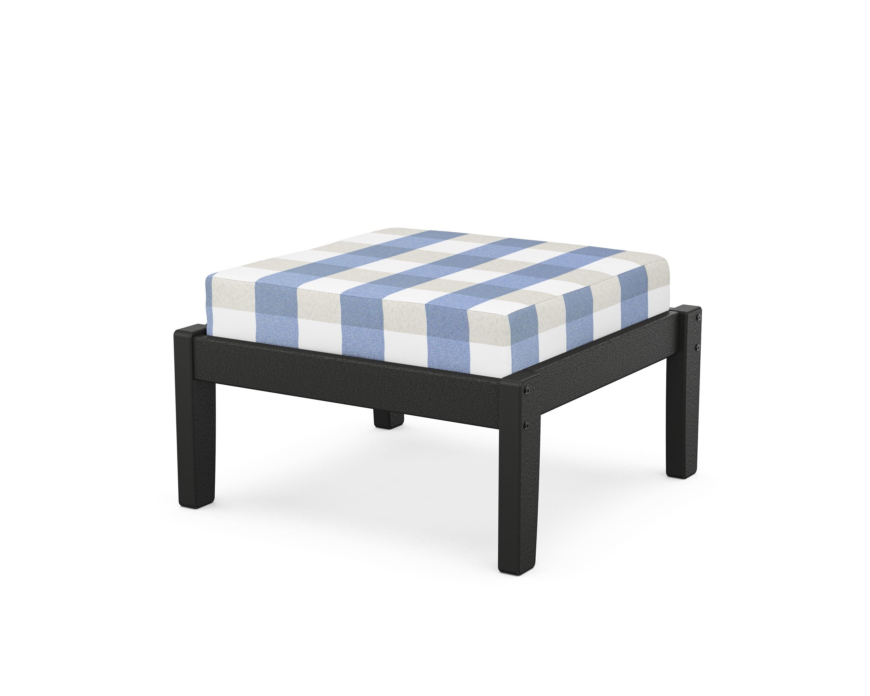 Unbranded Deep Seating Ottoman in Black / Buffalo Plaid Sky Blue