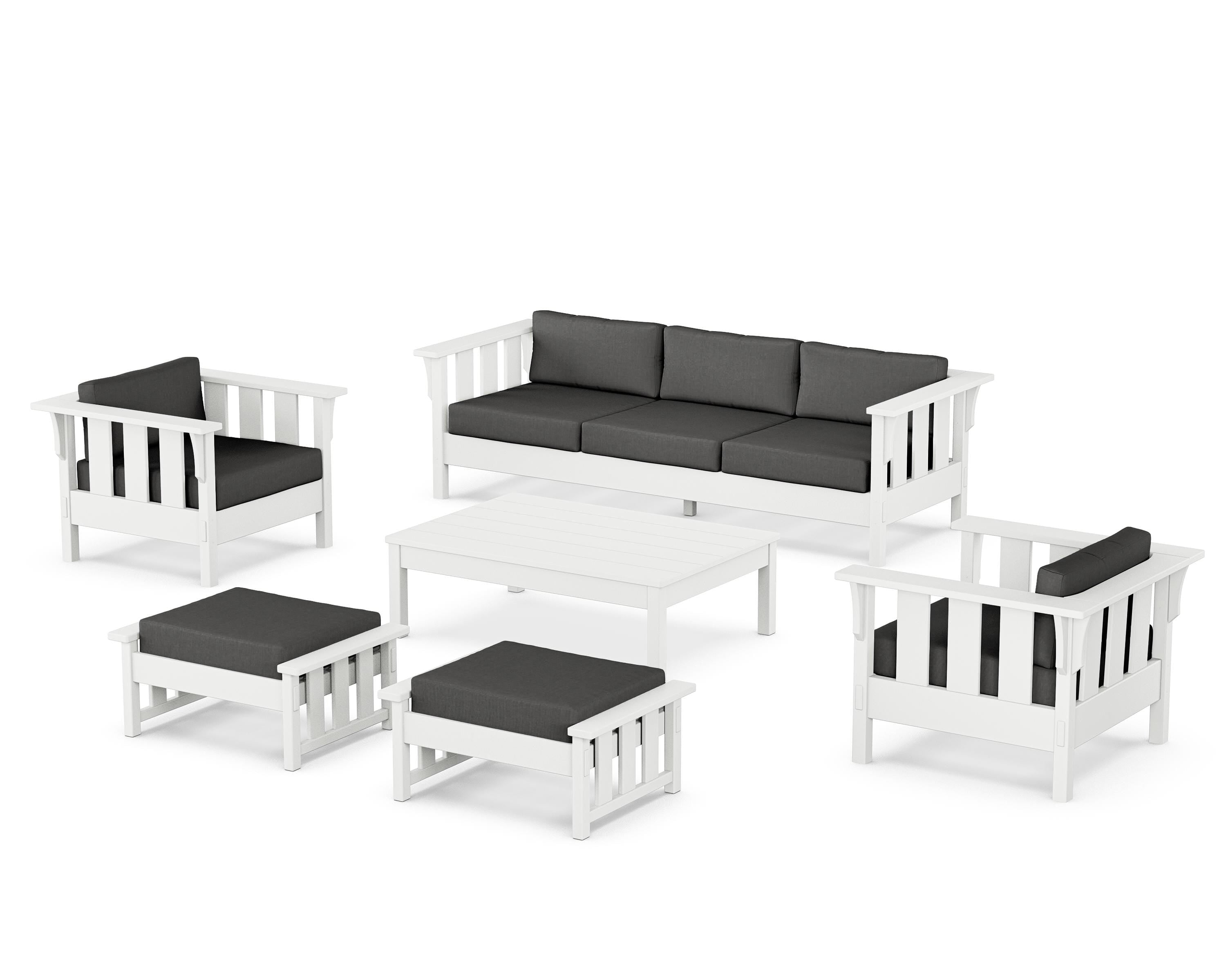 Martha Stewart by POLYWOOD® Acadia 6-Piece Lounge Sofa Set in White / Spectrum Carbon