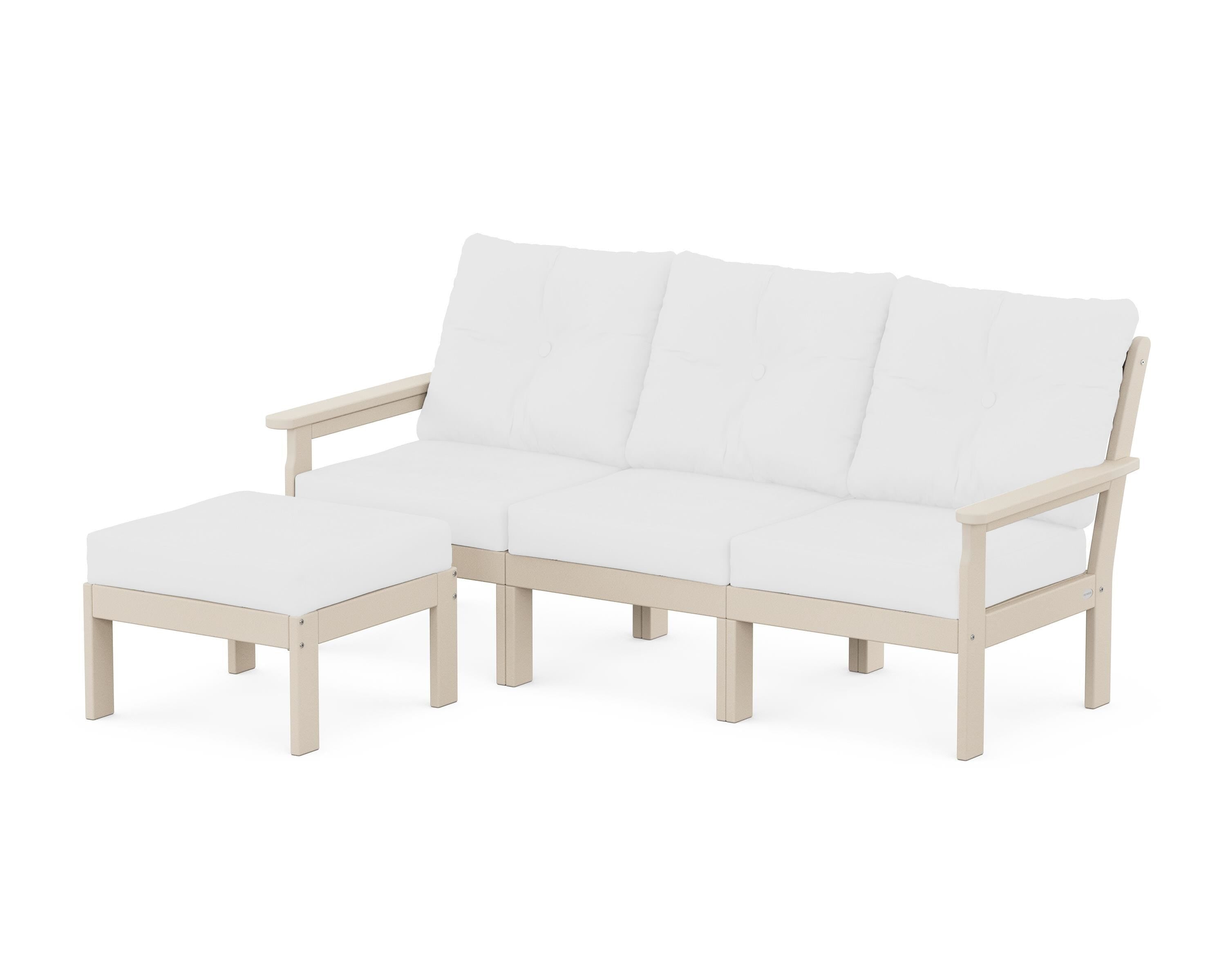 POLYWOOD® Vineyard 4-Piece Sectional with Ottoman in Sand / Natural