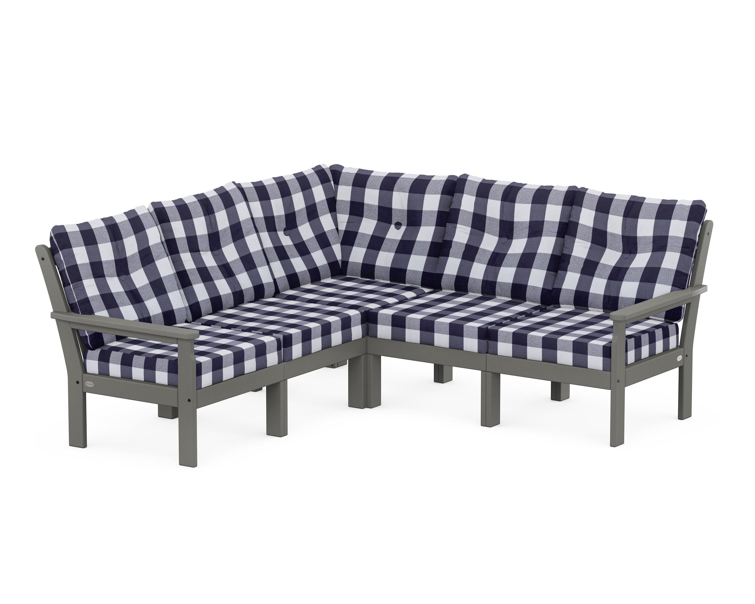 POLYWOOD® Vineyard 5-Piece Sectional in Slate Grey / Buffalo Plaid Navy