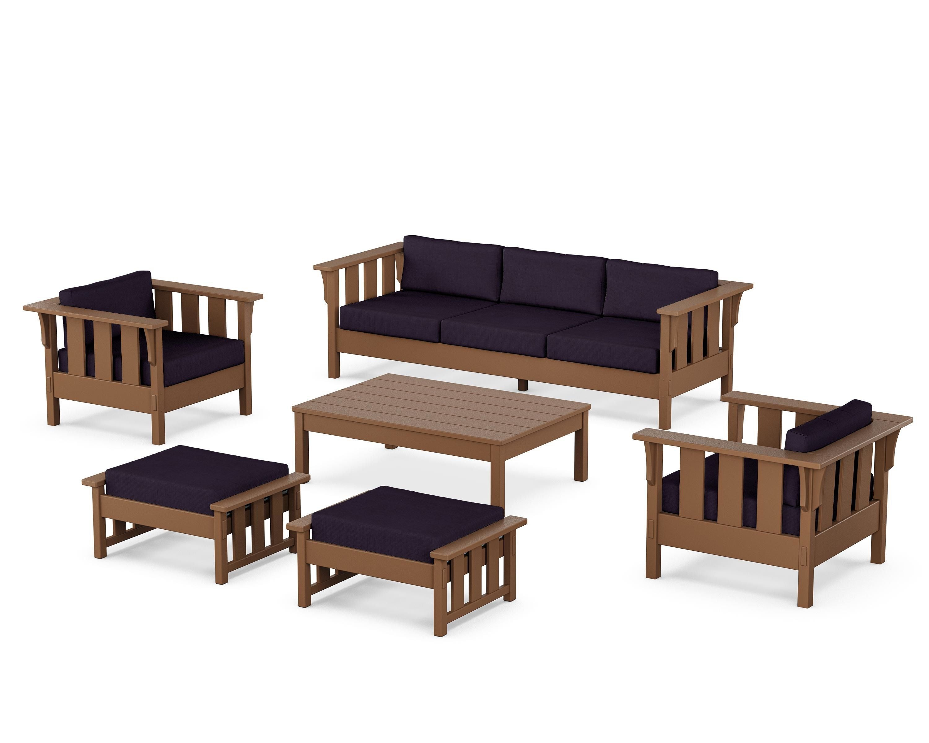 Martha Stewart by POLYWOOD® Acadia 6-Piece Lounge Sofa Set in Teak / Navy Linen