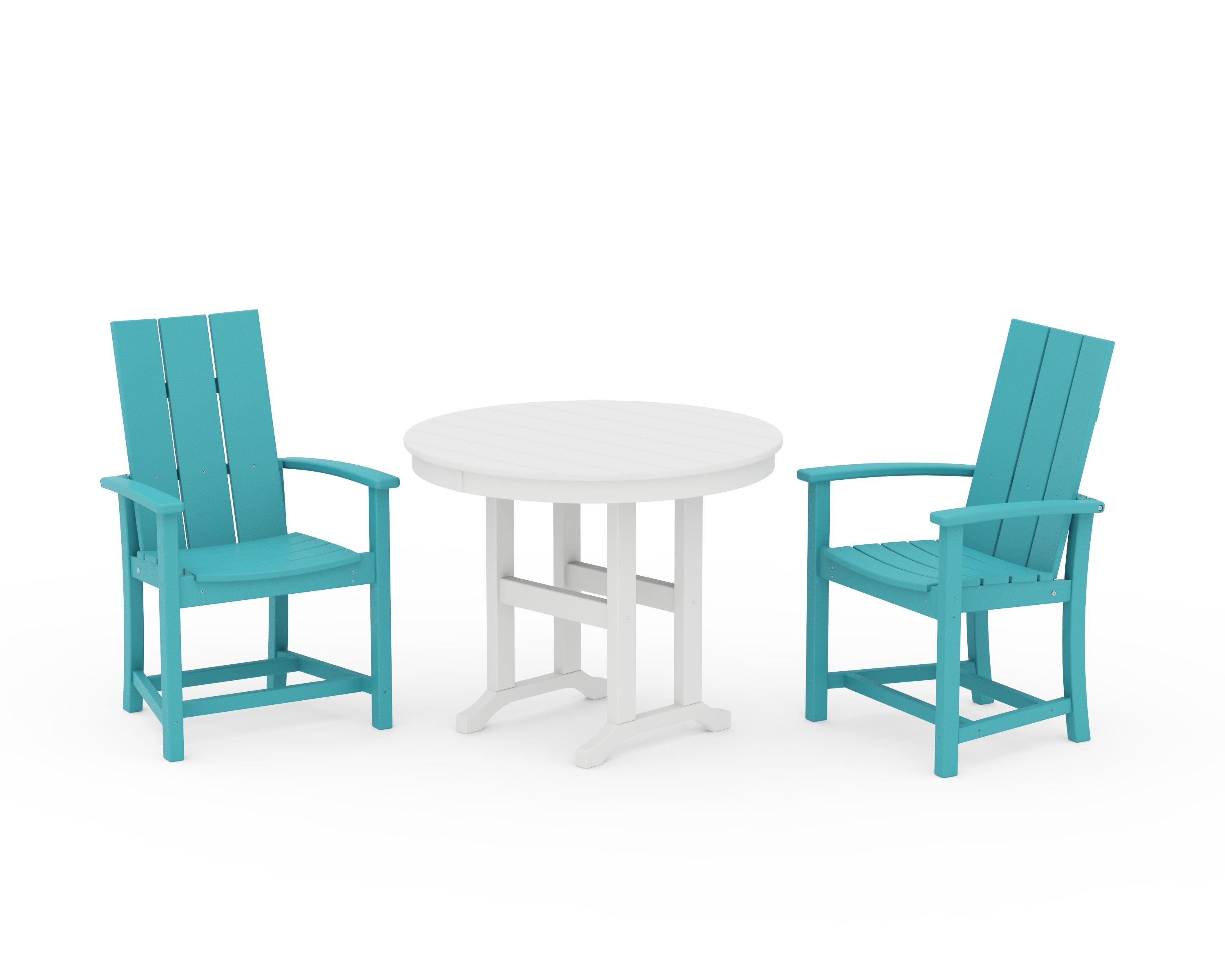 POLYWOOD® Modern Adirondack 3-Piece Round Farmhouse Dining Set in Aruba / White