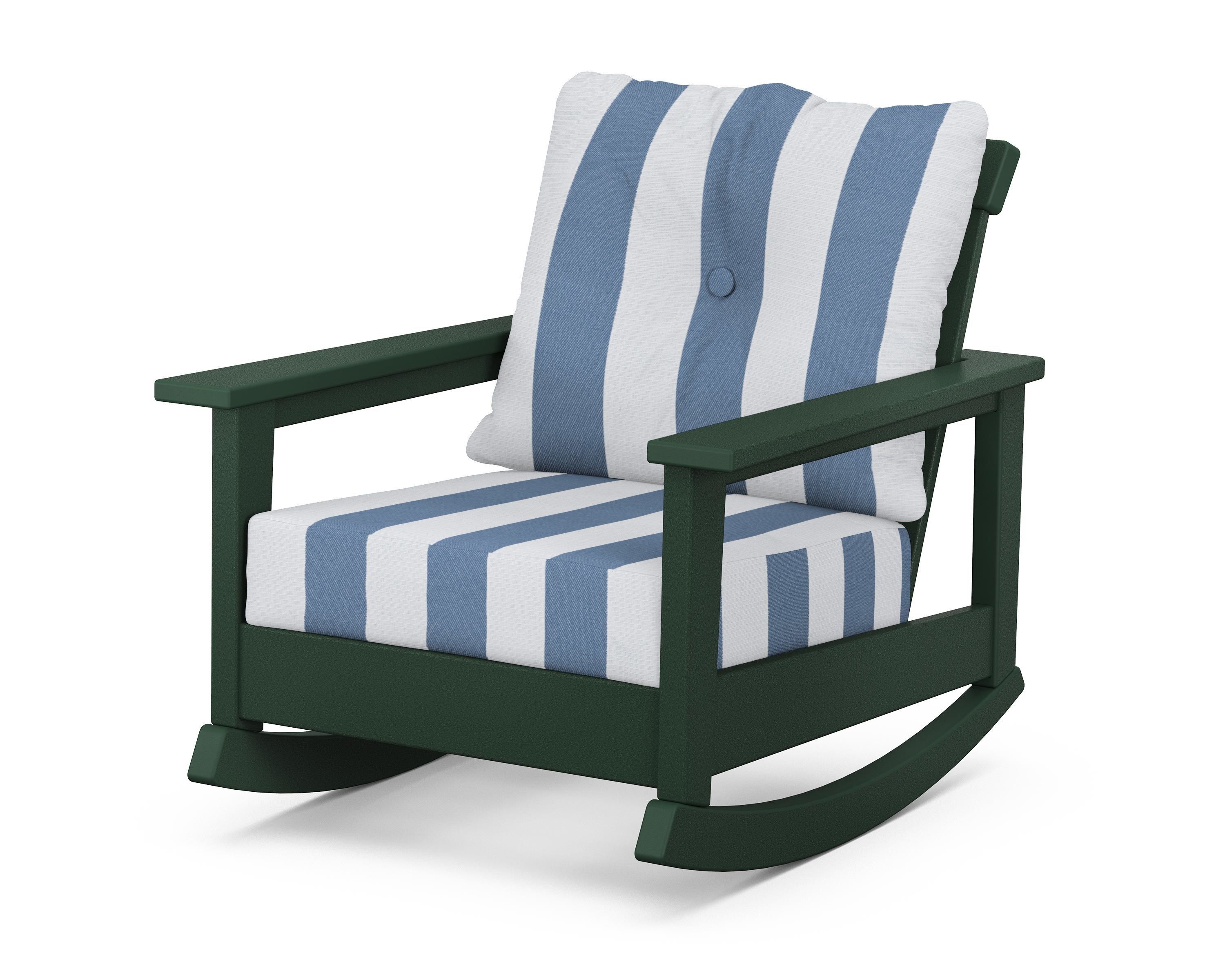 POLYWOOD® Prescott Deep Seating Rocking Chair in Green / Cabana Stripe Sky Blue