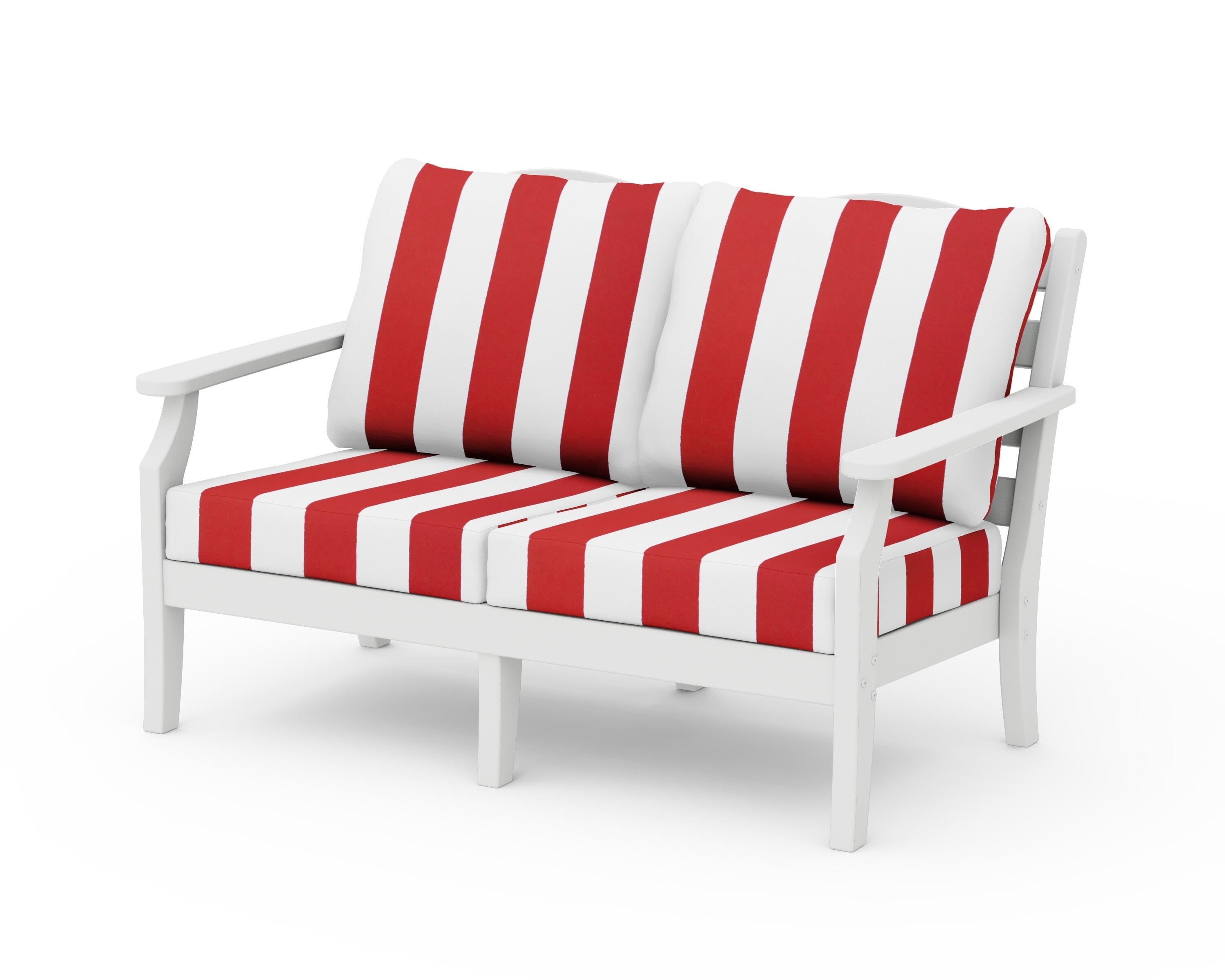 Draper James™ by POLYWOOD® Savannah Deep Seating Loveseat in White / Cabana Stripe Crimson