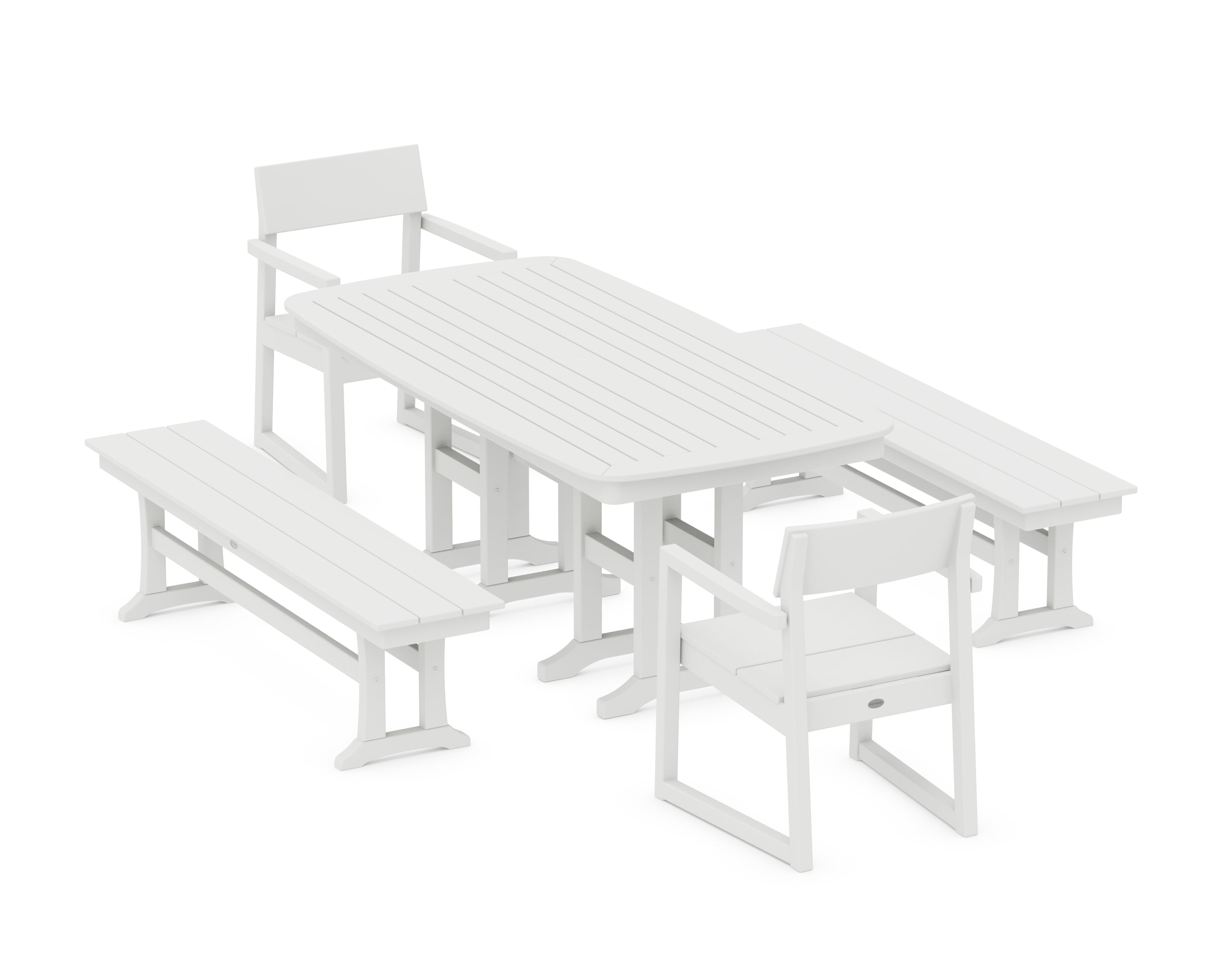 POLYWOOD® EDGE 5-Piece Dining Set with Benches in White