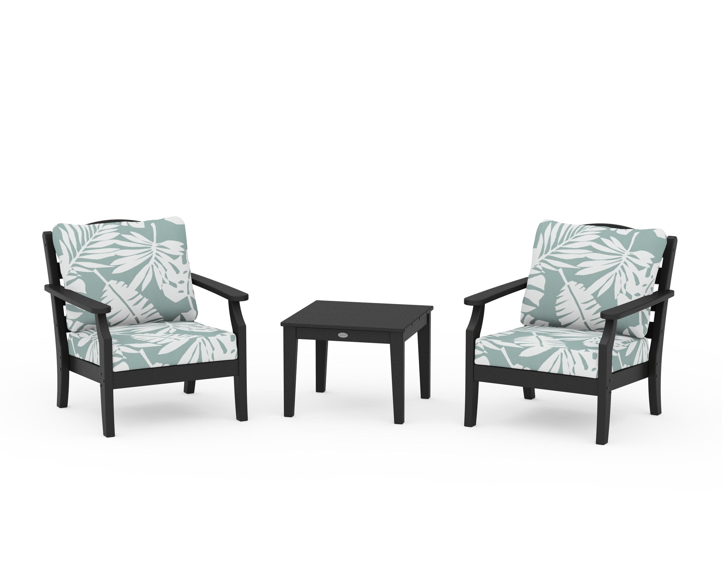 Draper James™ by POLYWOOD® Savannah 3-Piece Deep Seating Set in Black / Leaf Glacier Spa