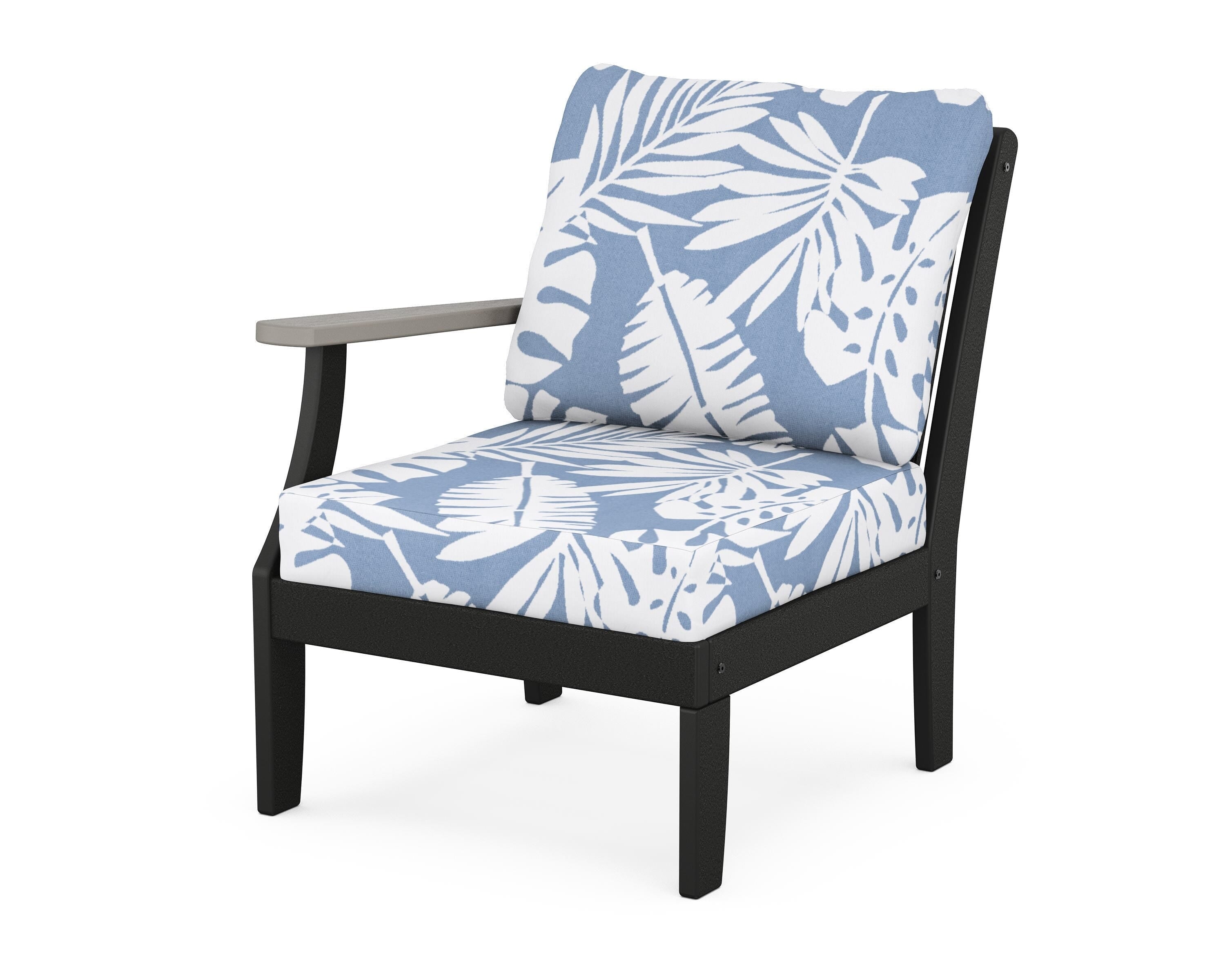 POLYWOOD® Braxton Modular Left Arm Chair in Black / Driftwood / Leaf Sky Blue