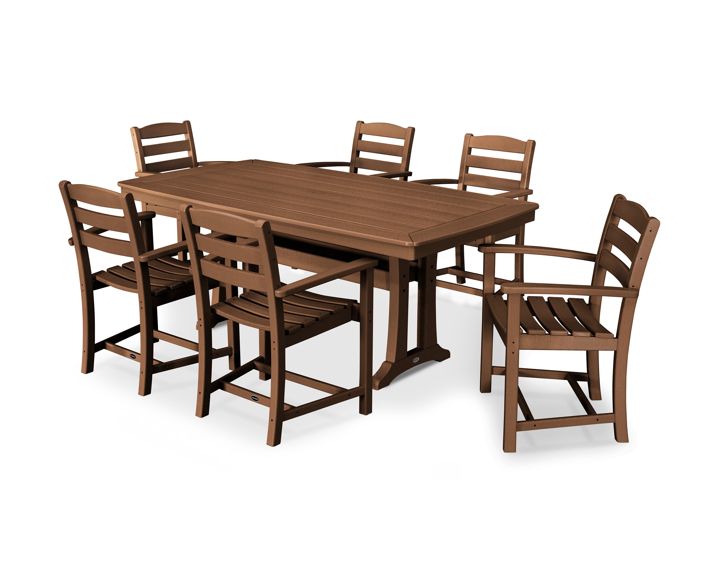 POLYWOOD® La Casa Café 7-Piece Arm Chair Dining Set with Trestle Legs in Teak
