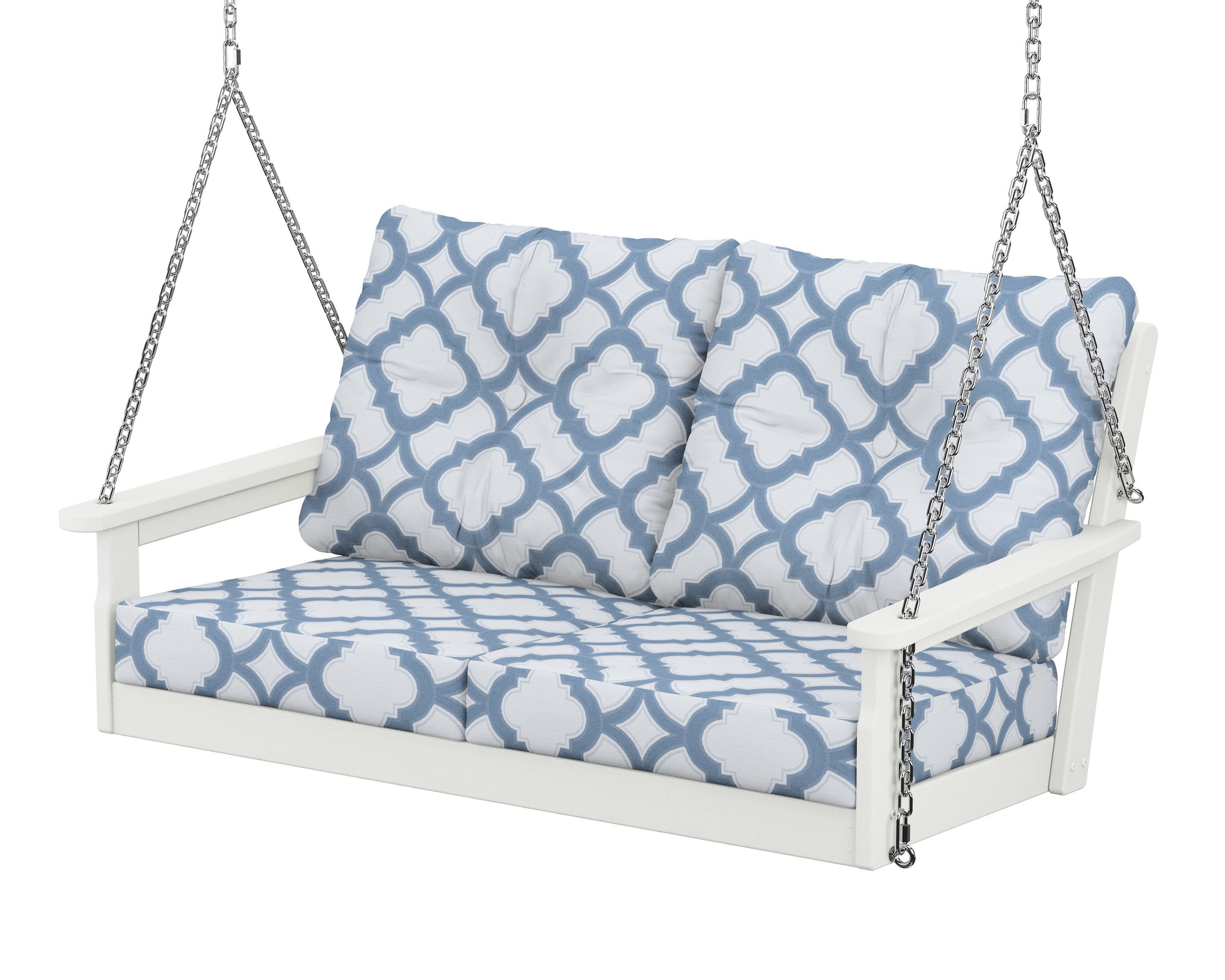 POLYWOOD® Vineyard Deep Seating Swing in Vintage White / Trellis Sky Blue