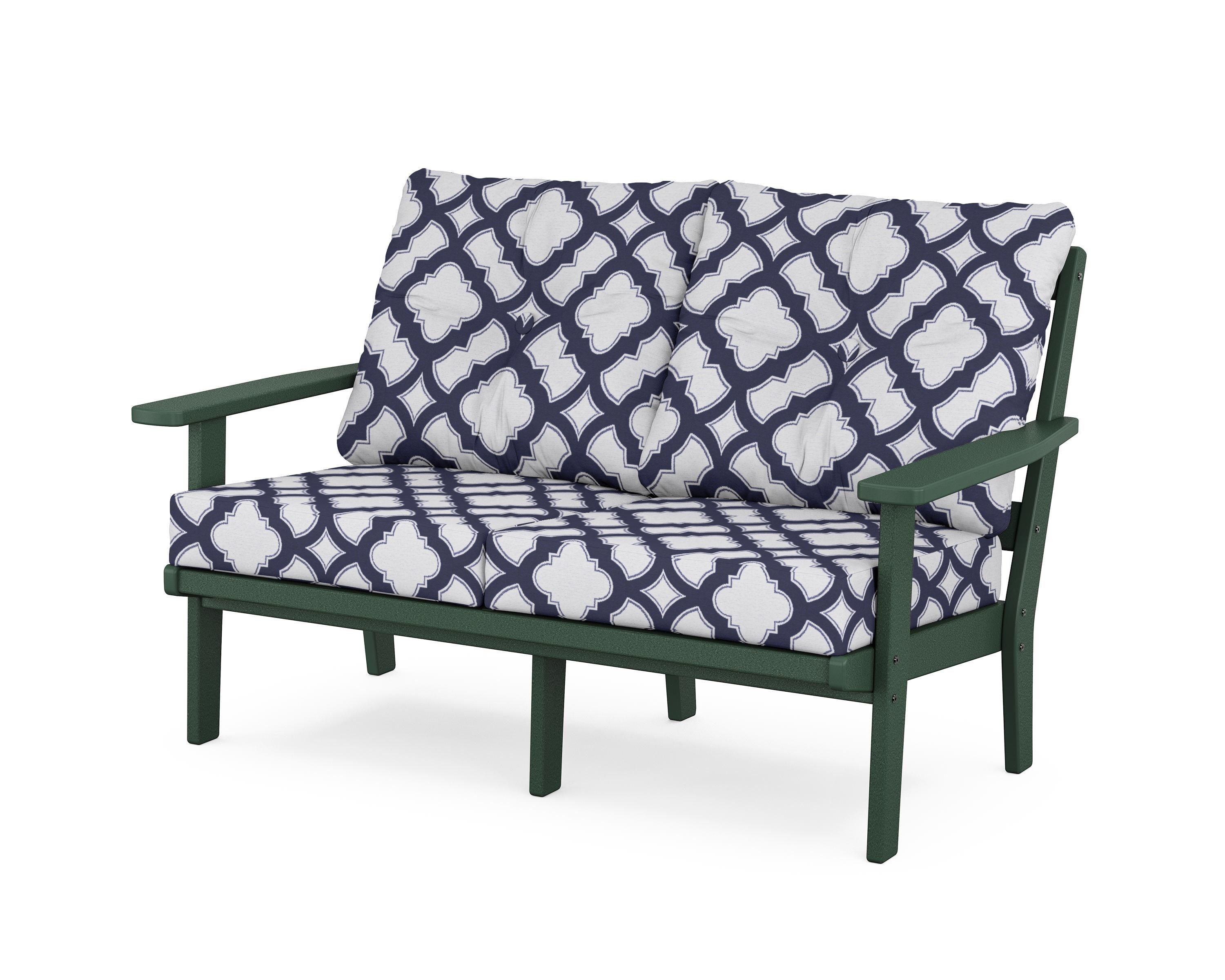POLYWOOD® Oxford Deep Seating Loveseat in Green / Trellis Navy