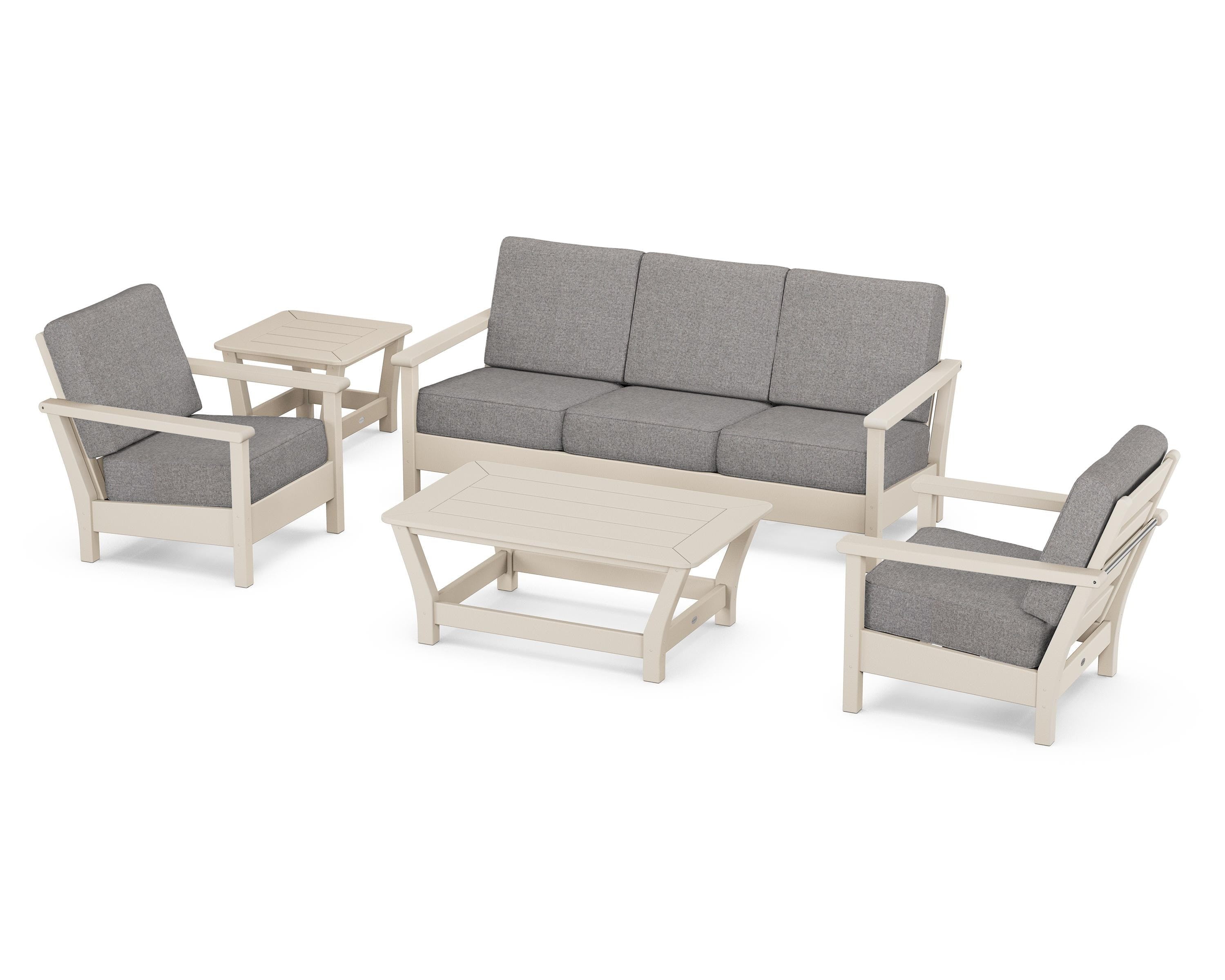 POLYWOOD® Harbour 5-Piece Deep Seating Set in Sand / Grey Mist
