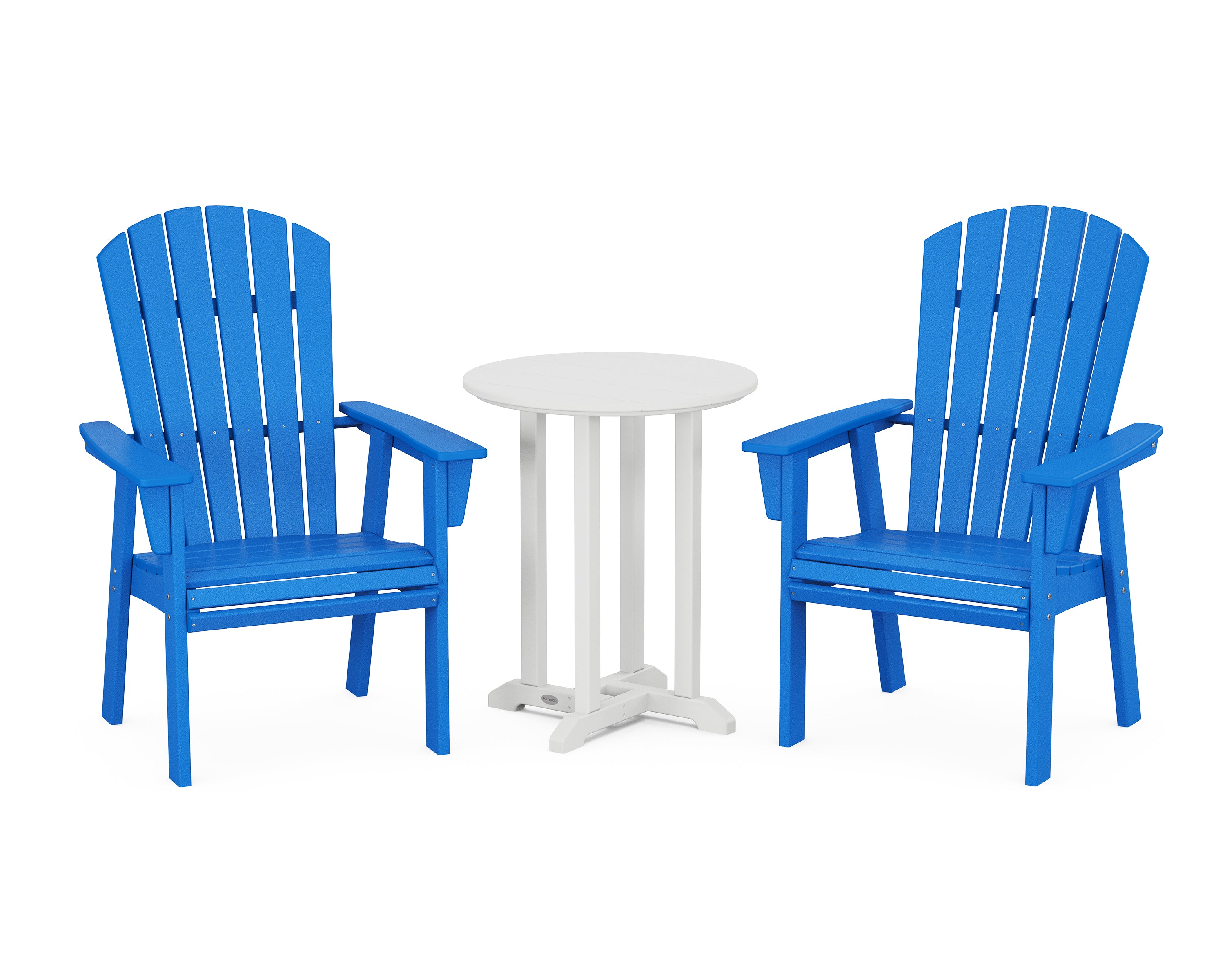 POLYWOOD® Nautical Adirondack 3-Piece Round Bistro Dining Set in Pacific Blue / White