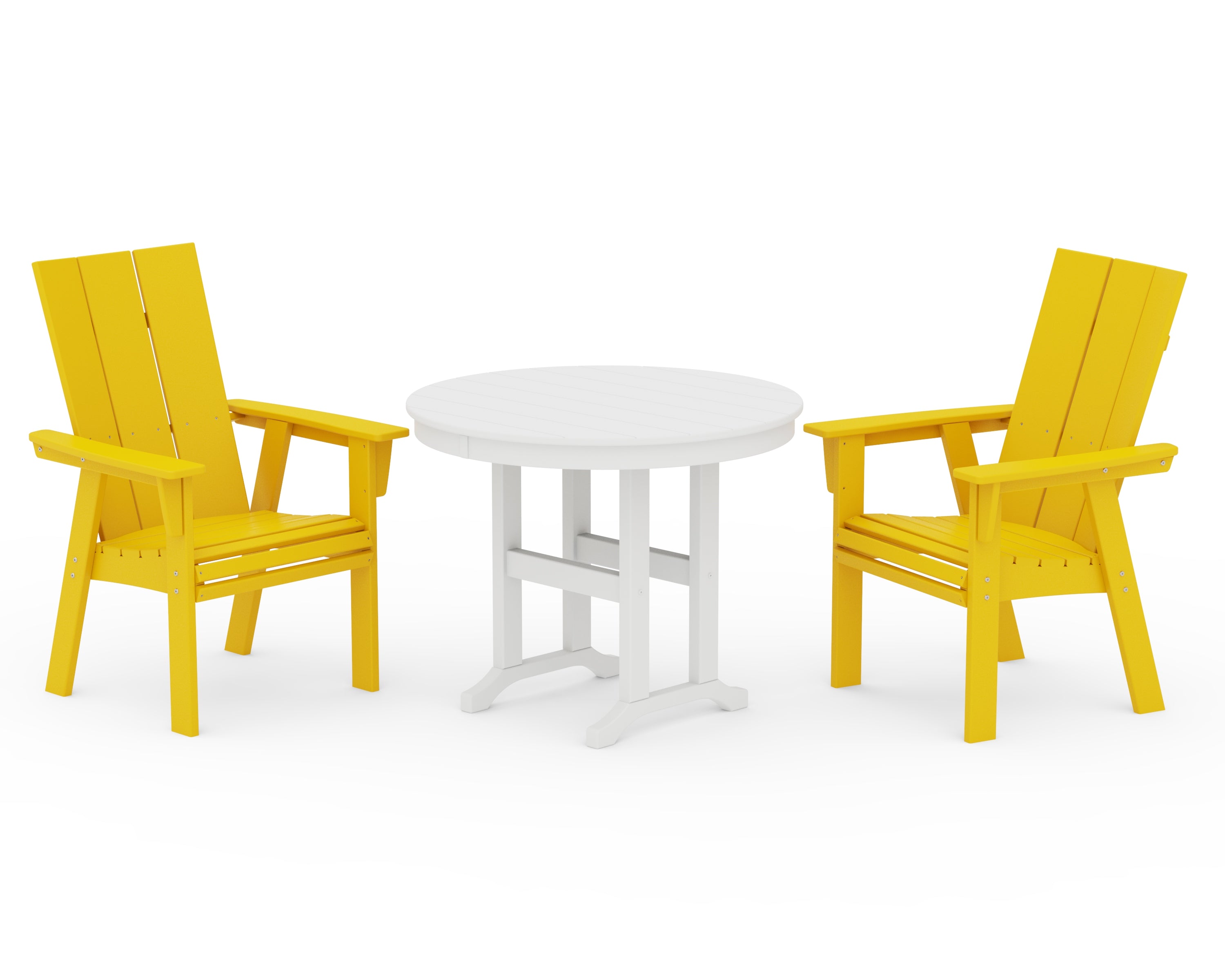 POLYWOOD® Modern Adirondack 3-Piece Round Dining Set in Lemon / White