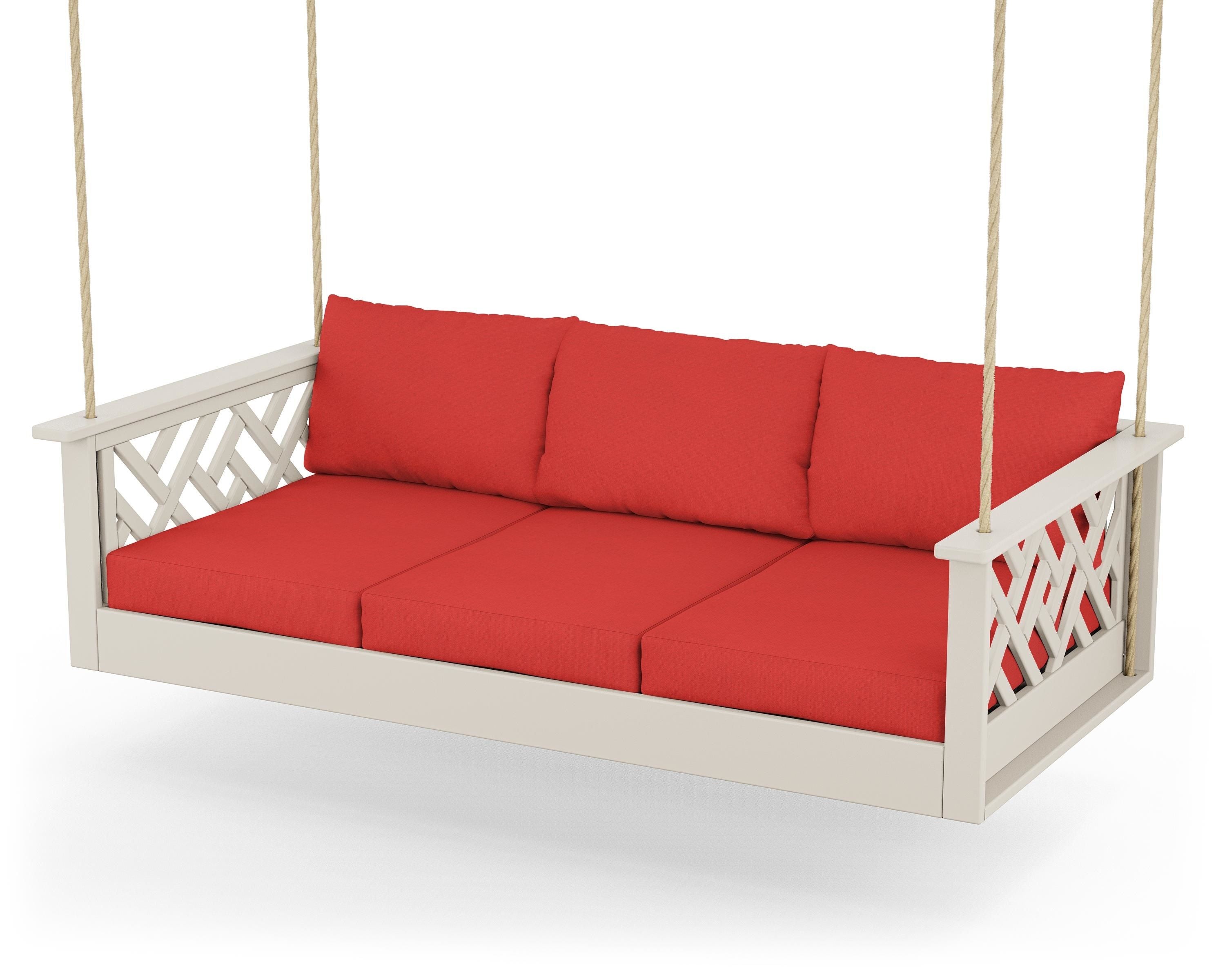 POLYWOOD® Chippendale Daybed Swing in Sand / Crimson Linen
