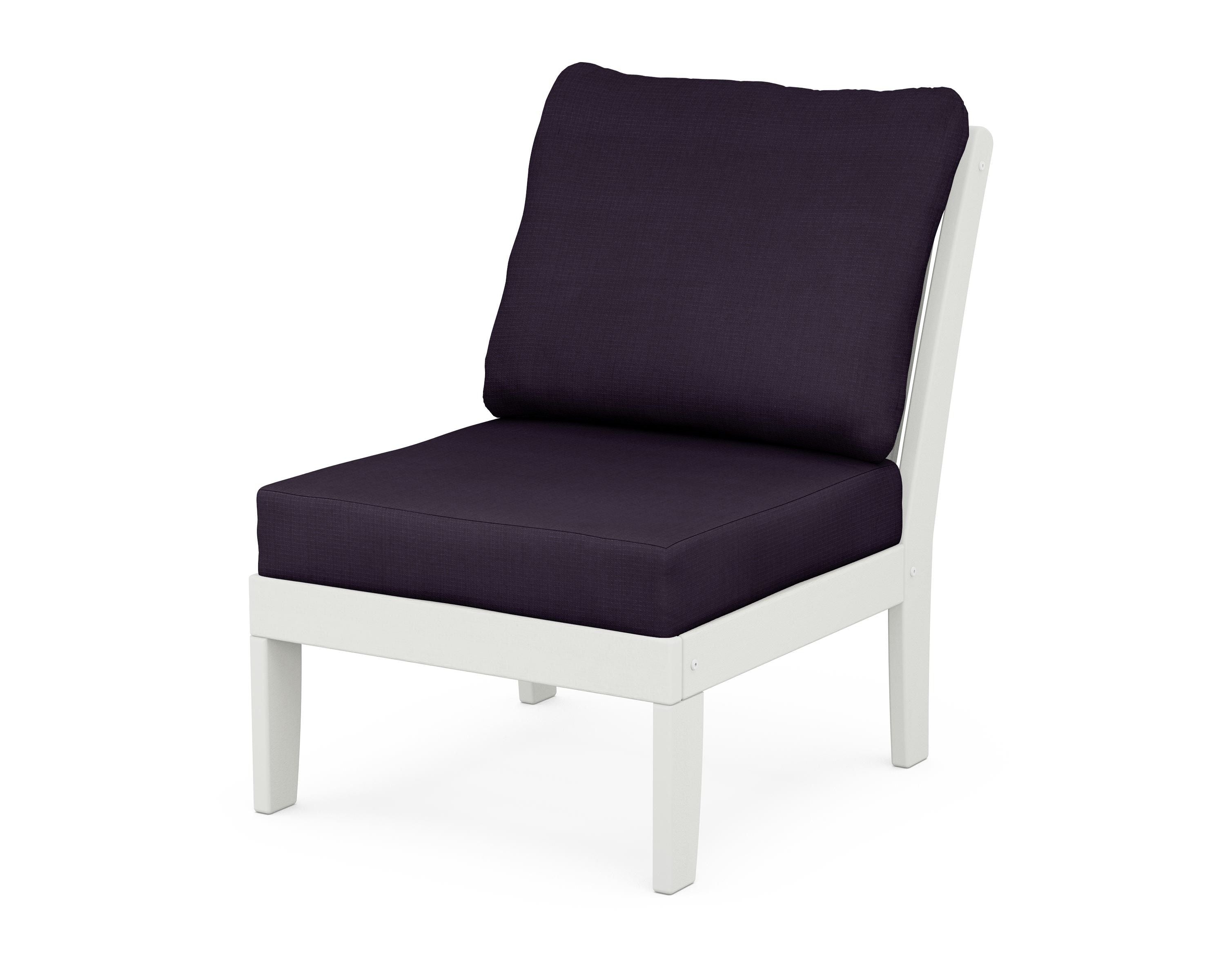 POLYWOOD® Braxton Modular Armless Chair in Vintage White / Navy Linen