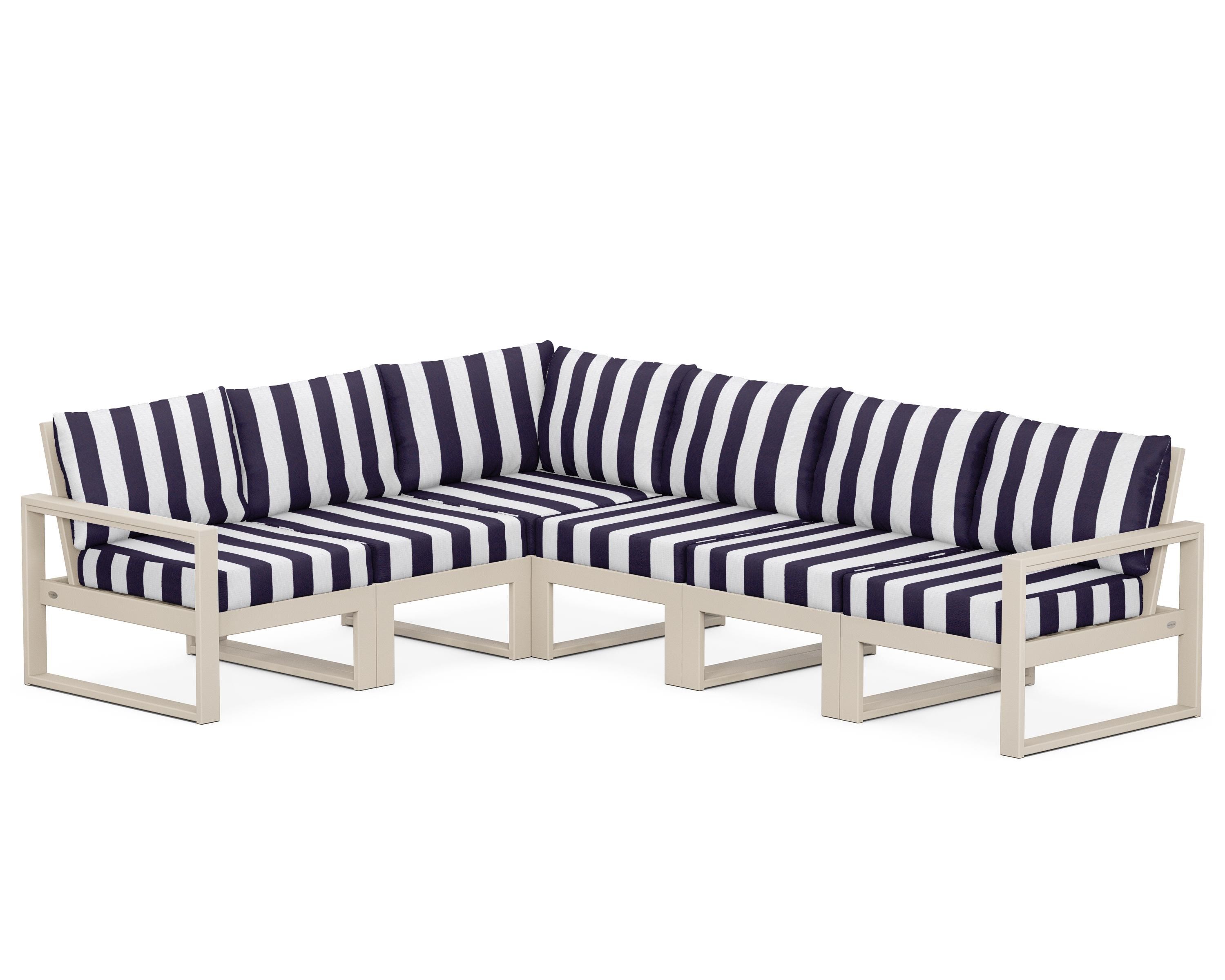POLYWOOD® EDGE 6-Piece Modular Deep Seating Set in Sand / Cabana Stripe Navy
