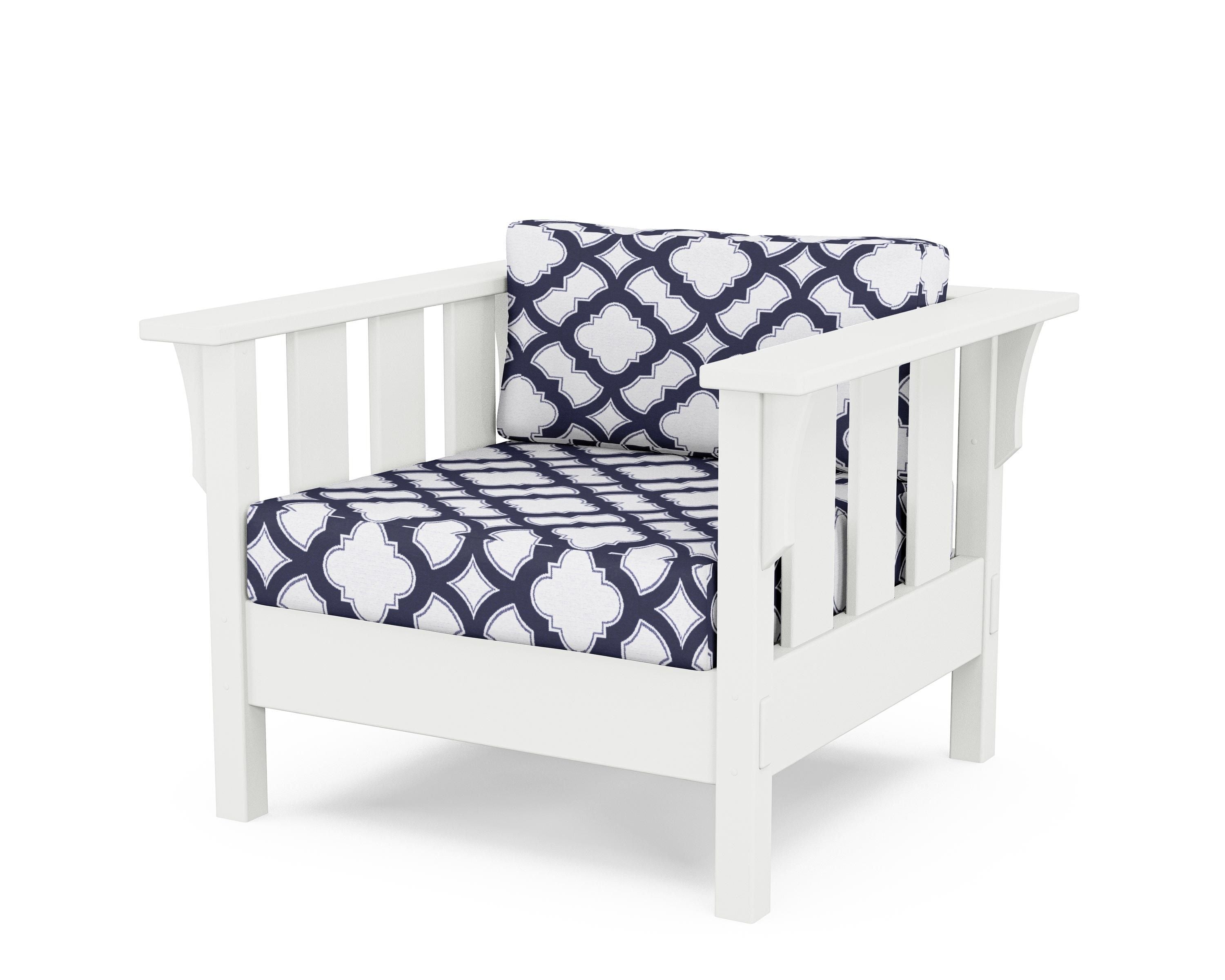 Martha Stewart by POLYWOOD® Acadia Deep Seating Chair in White / Trellis Navy