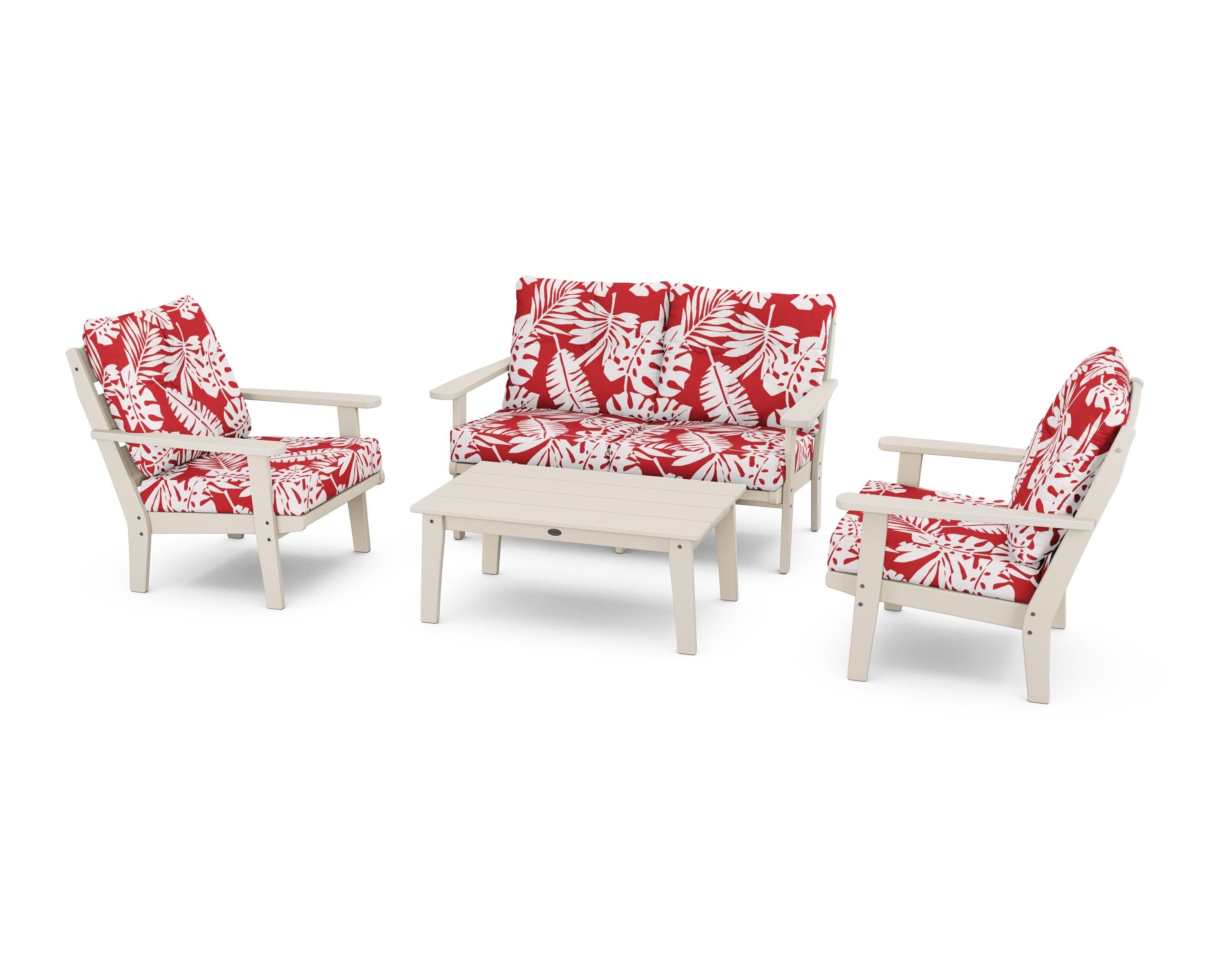 POLYWOOD® Lakeside 4-Piece Deep Seating Set in Sand / Leaf Crimson