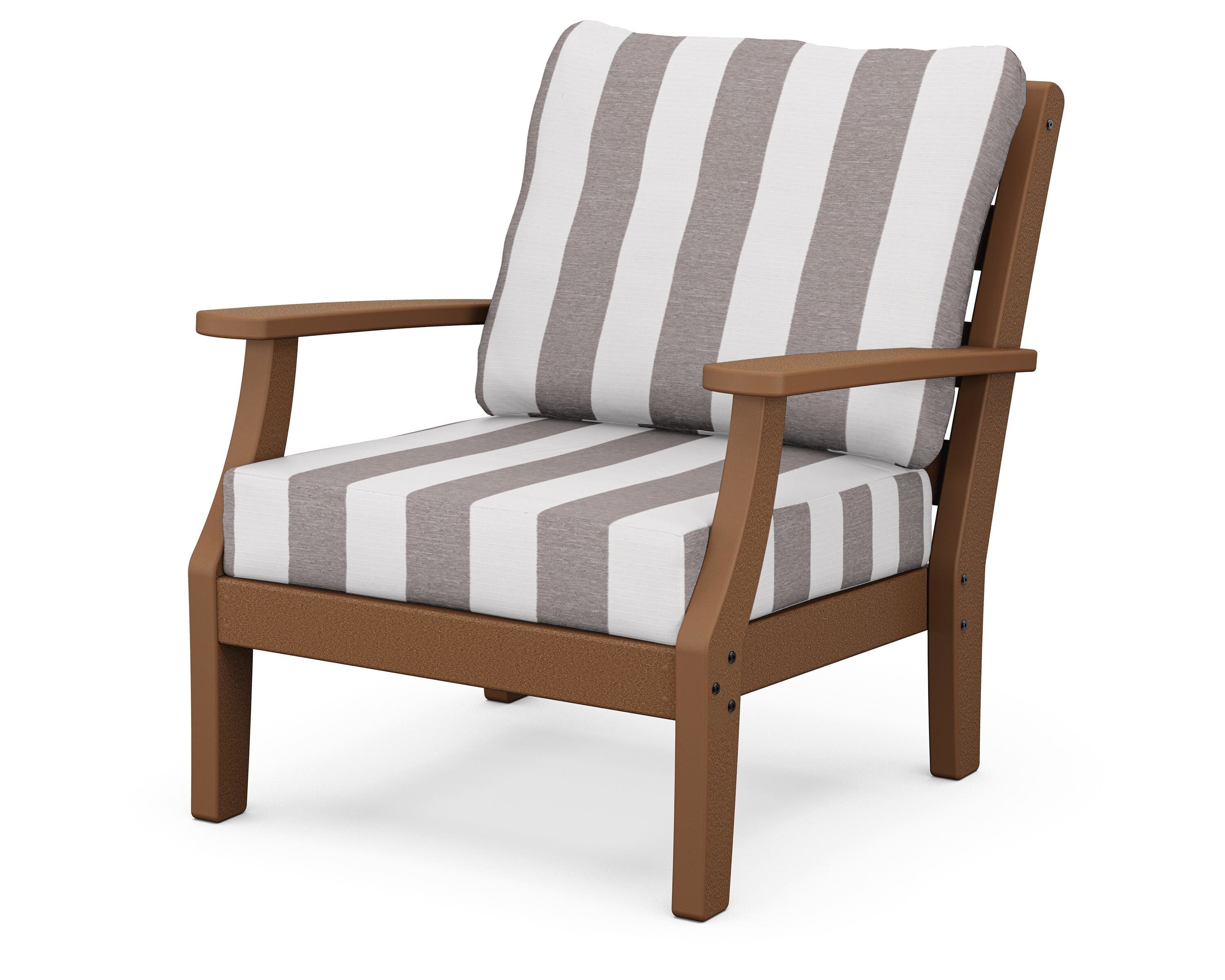 POLYWOOD® Chesapeake Deep Seating Chair in Teak / Cabana Stripe Grey Mist