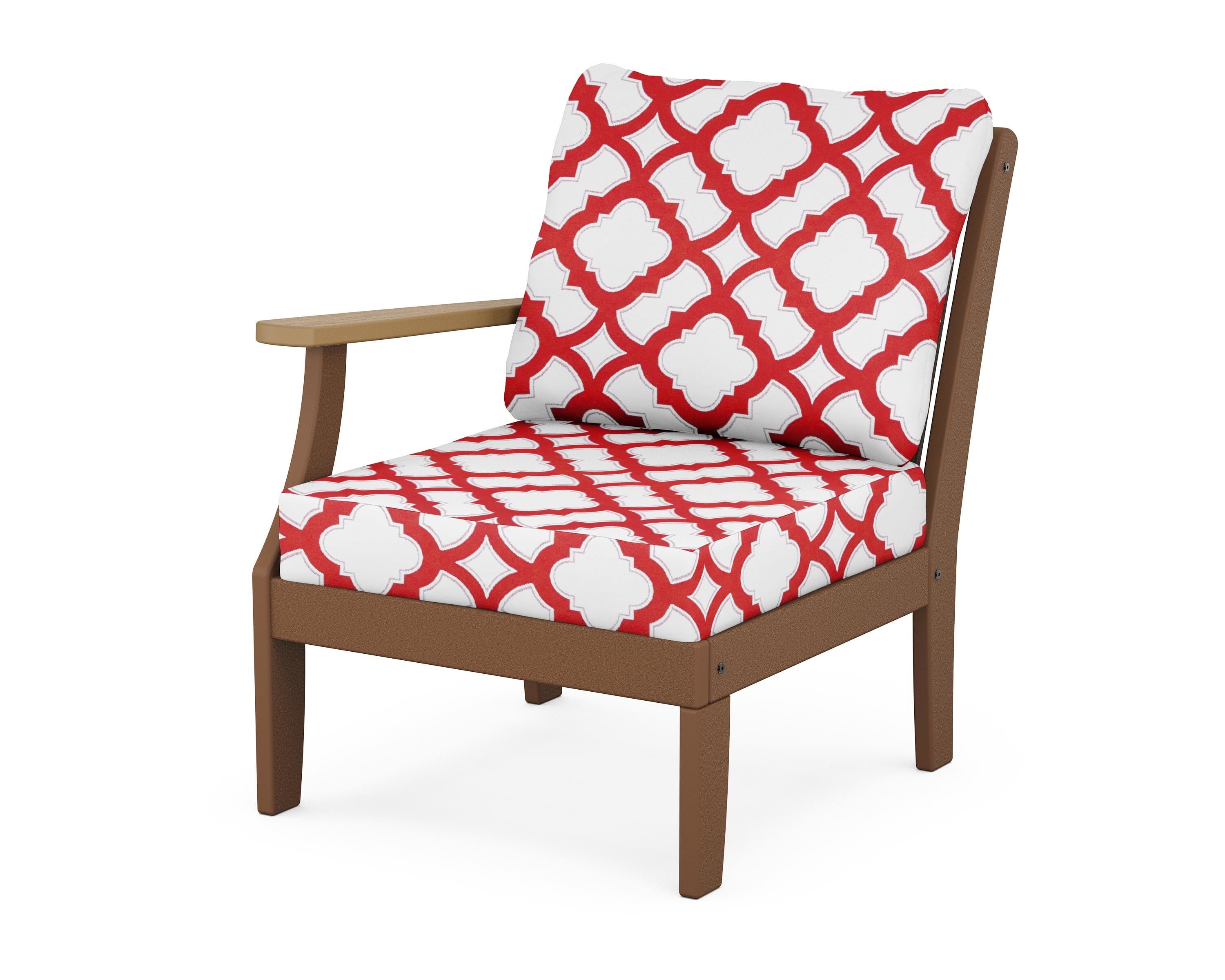 POLYWOOD® Braxton Modular Left Arm Chair in Teak / Natural / Trellis Crimson