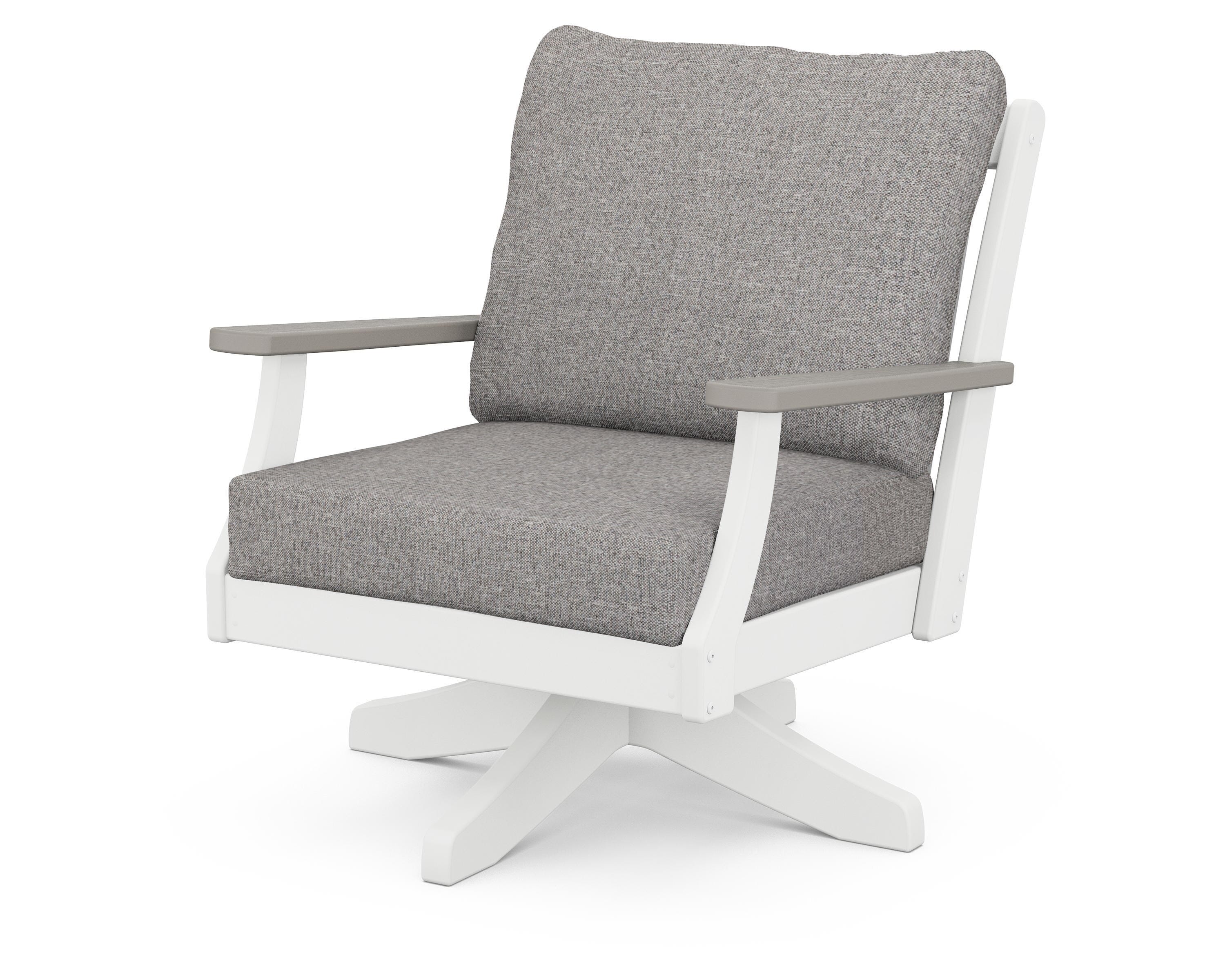POLYWOOD® Braxton Deep Seating Swivel Chair in White / Driftwood / Grey Mist