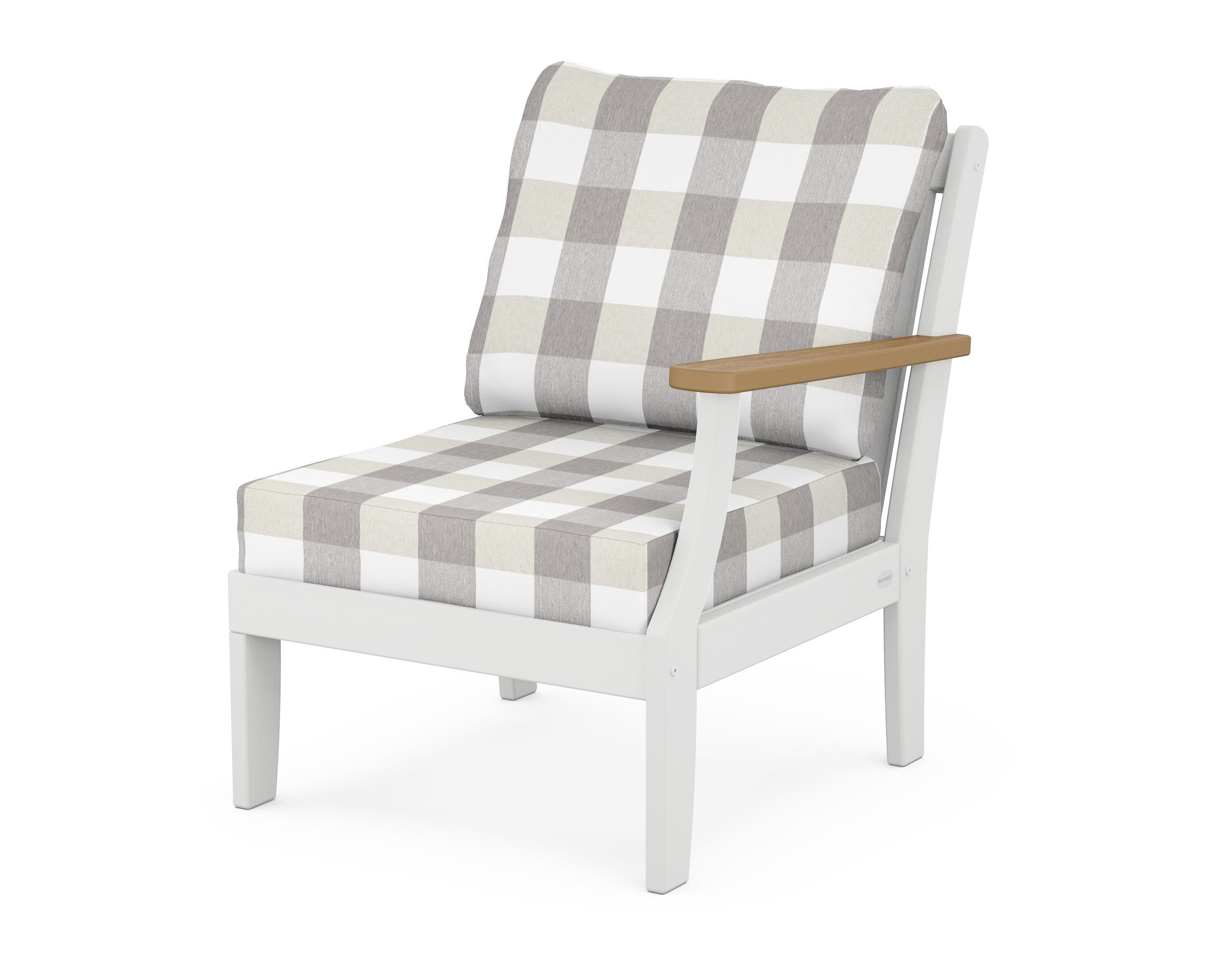 POLYWOOD® Braxton Modular Right Arm Chair in White / Natural / Buffalo Plaid Grey Mist